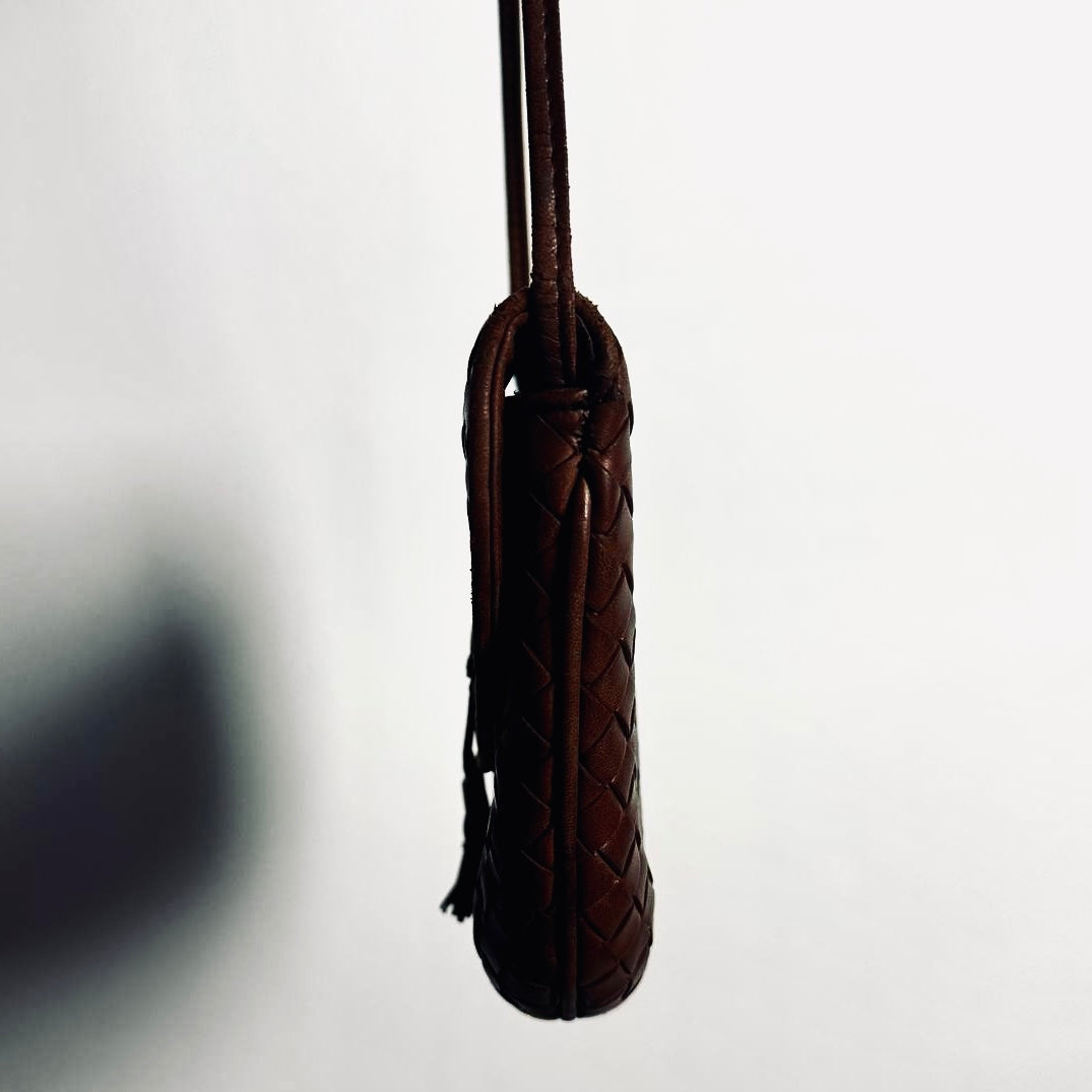 Bottega Veneta BV Dark Brown GHW Intrecciato Nappa Woven Leather Tassel Flap Mini Shoulder Sling Vintage Bag