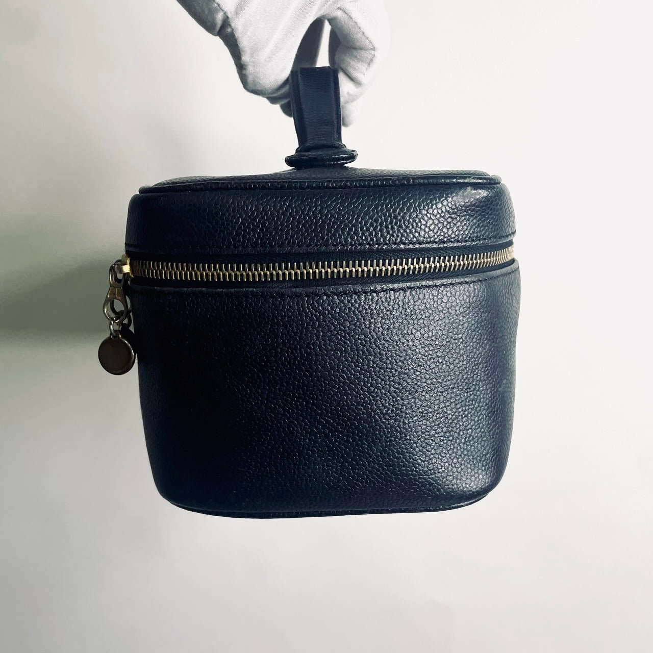 Chanel Black GHW Caviar Giant CC Logo Wide Horizontal Vanity Case Vintage Top Handle Bag 4s