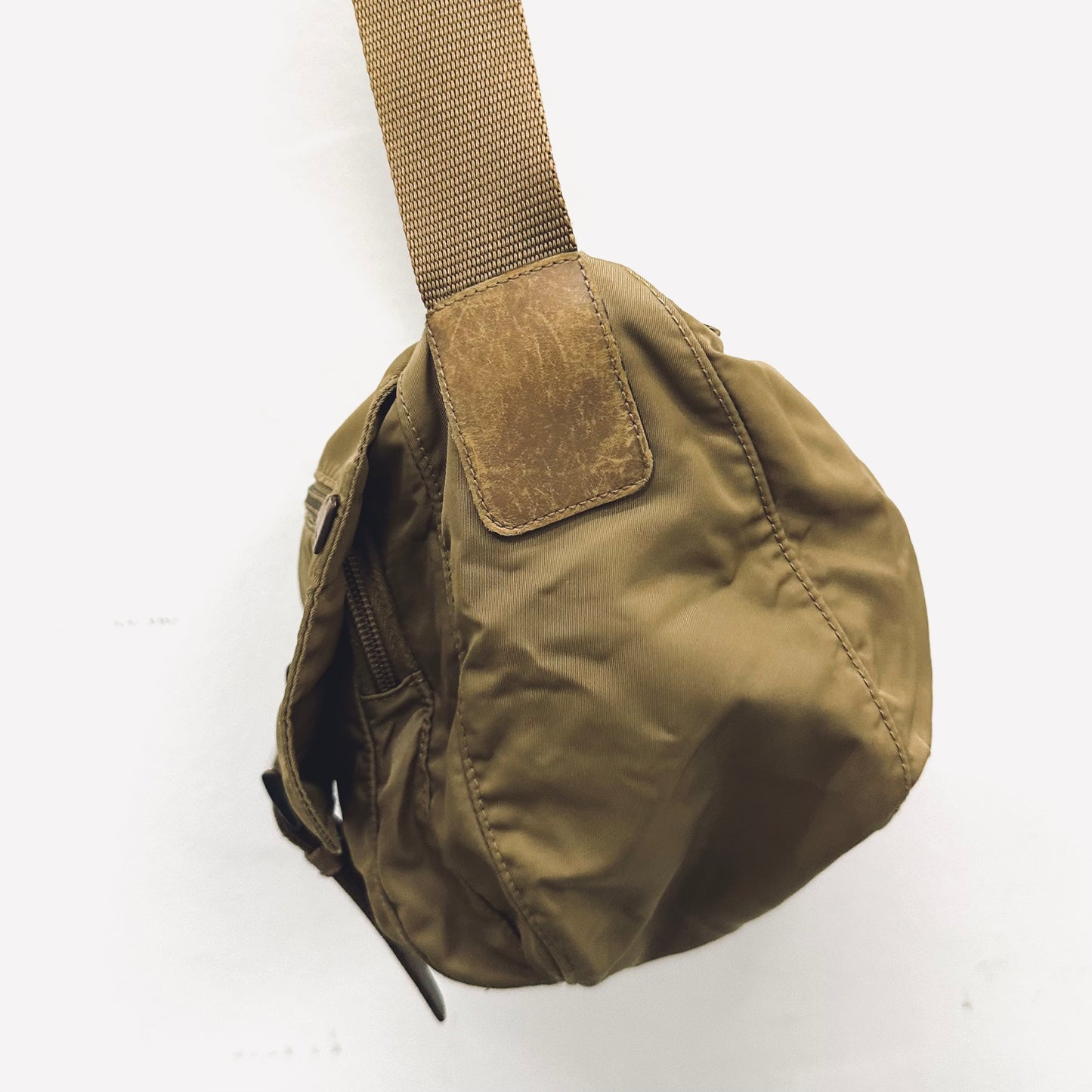 Prada Taupe Tessuto Classic Monogram Logo Nylon & Leather Flap Shoulder Sling Bag
