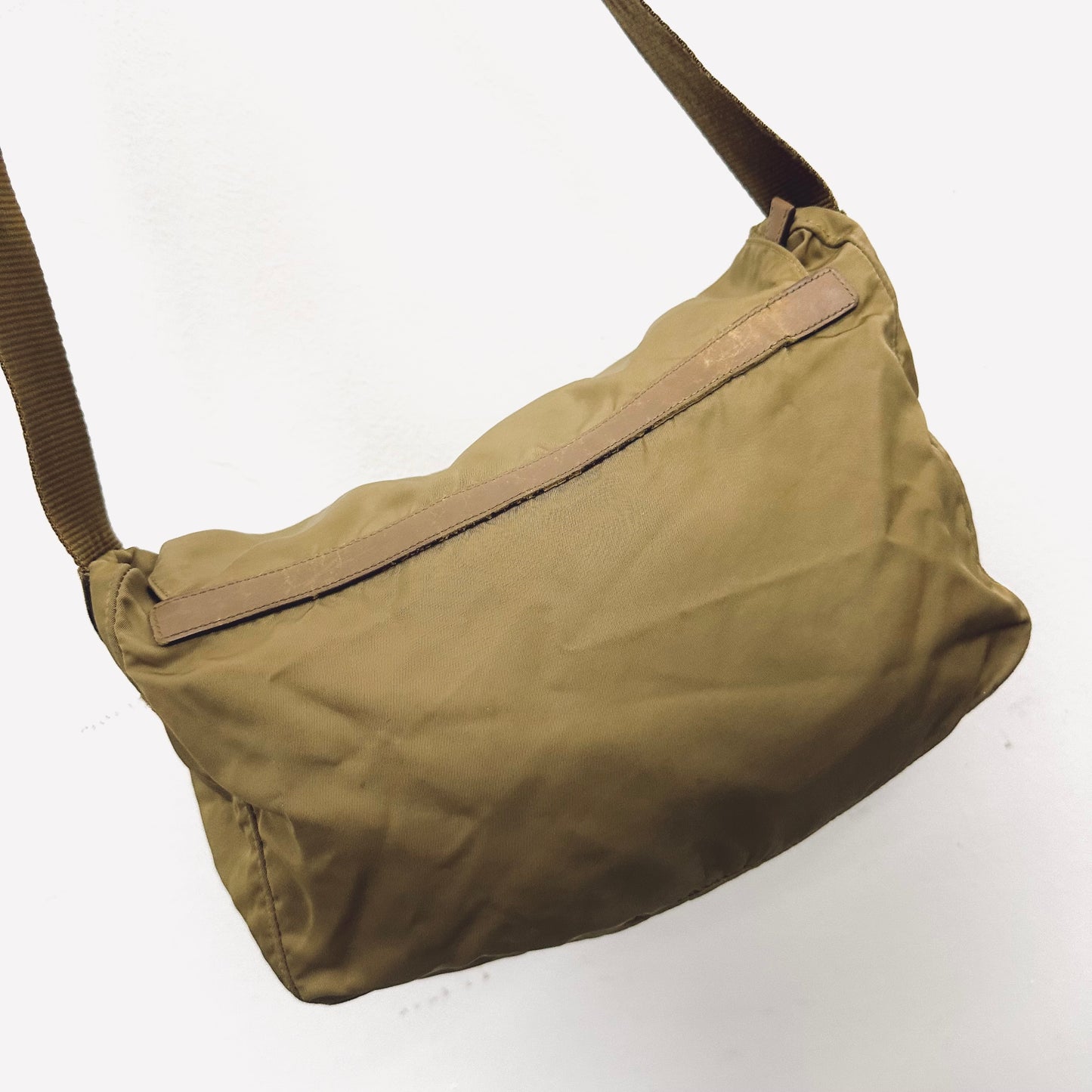 Prada Taupe Tessuto Classic Monogram Logo Nylon & Leather Flap Shoulder Sling Bag