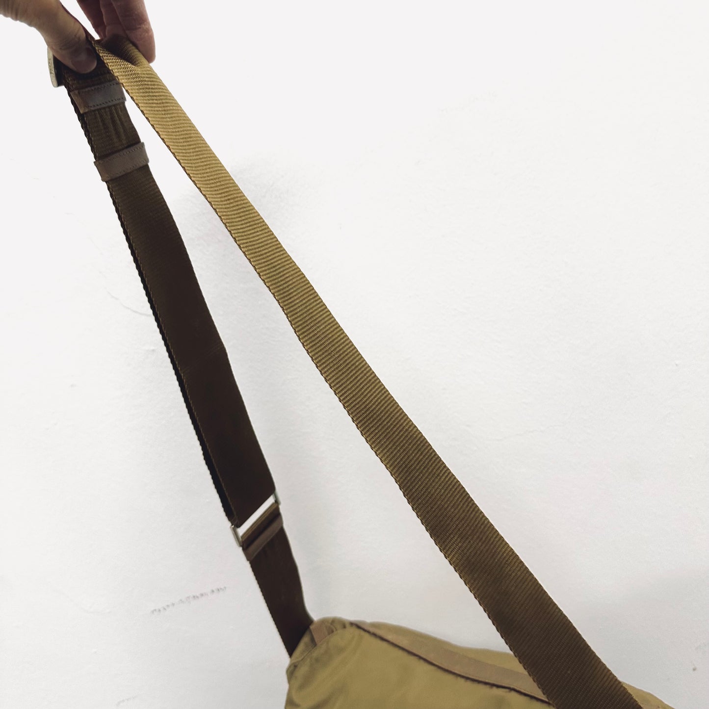 Prada Taupe Tessuto Classic Monogram Logo Nylon & Leather Flap Shoulder Sling Bag