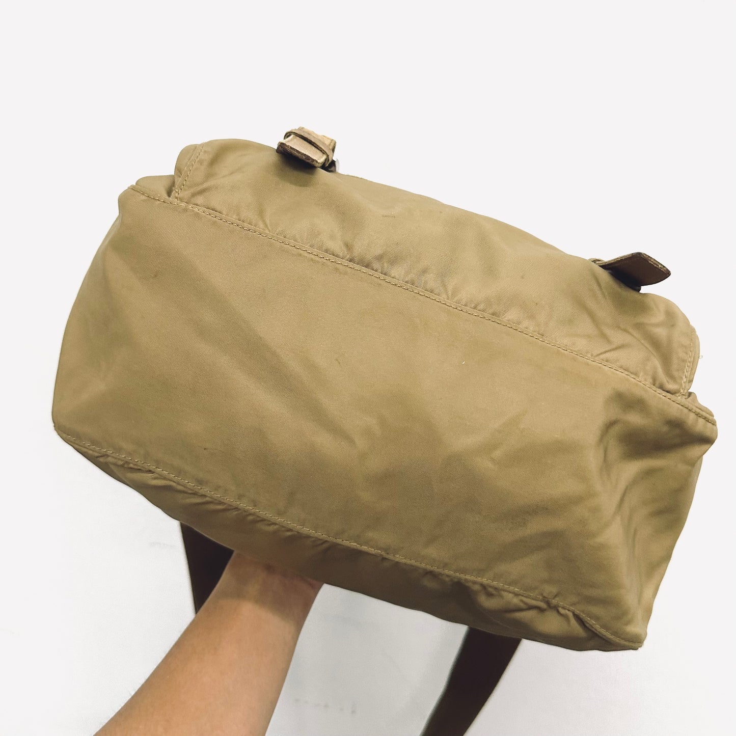 Prada Taupe Tessuto Classic Monogram Logo Nylon & Leather Flap Shoulder Sling Bag
