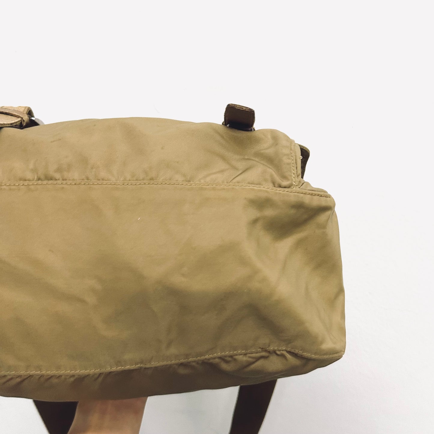 Prada Taupe Tessuto Classic Monogram Logo Nylon & Leather Flap Shoulder Sling Bag