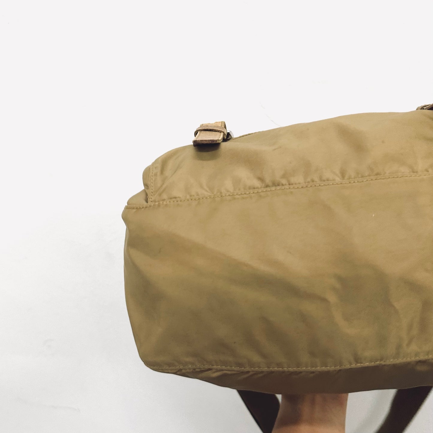 Prada Taupe Tessuto Classic Monogram Logo Nylon & Leather Flap Shoulder Sling Bag