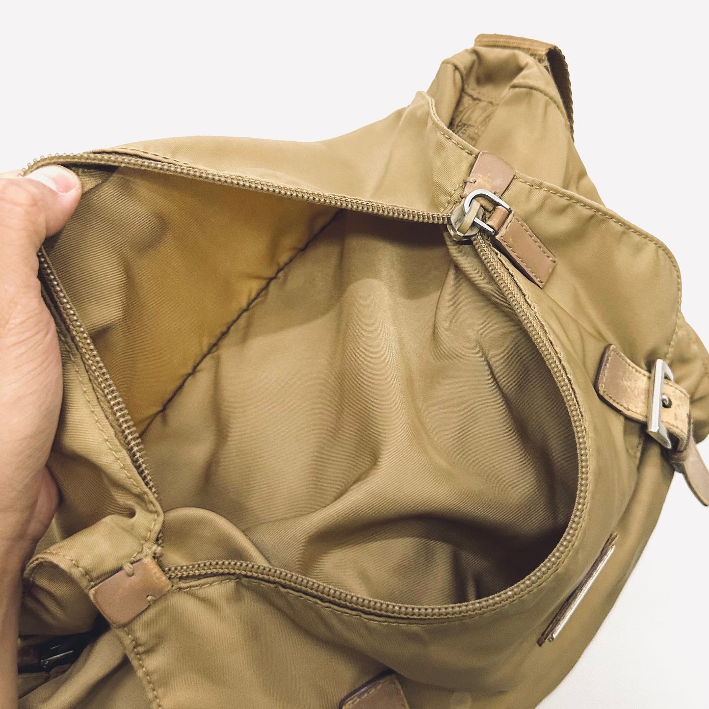 Prada Taupe Tessuto Classic Monogram Logo Nylon & Leather Flap Shoulder Sling Bag