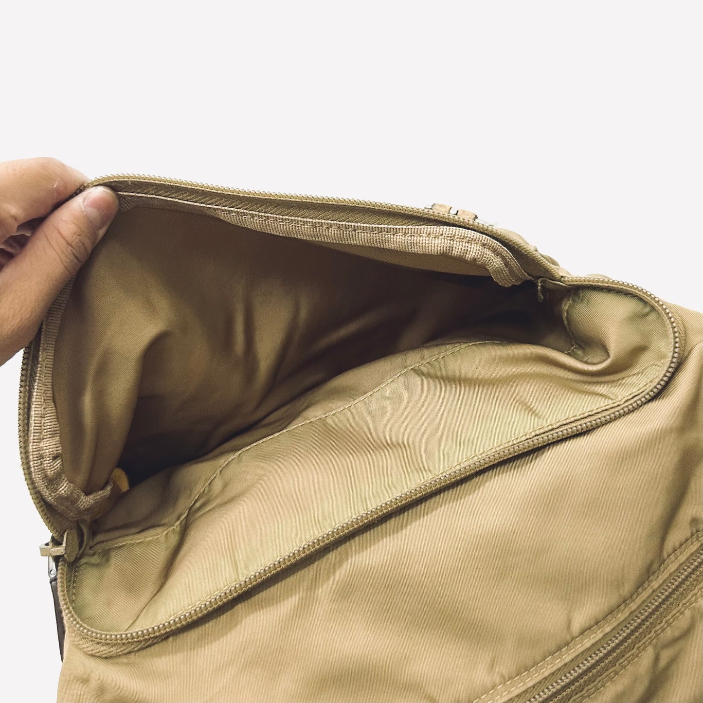 Prada Taupe Tessuto Classic Monogram Logo Nylon & Leather Flap Shoulder Sling Bag