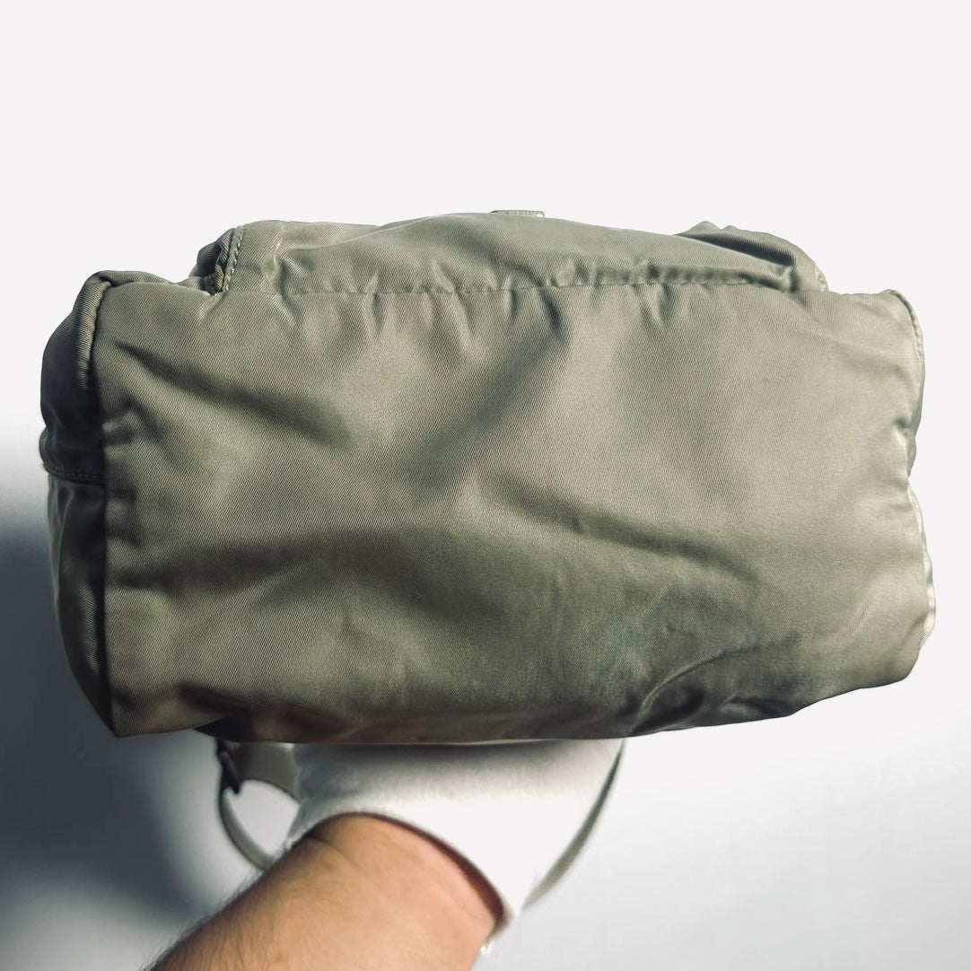 Prada Sage Green Khaki Tessuto Monogram Logo Nylon & Leather Flap Shoulder Sling Bag