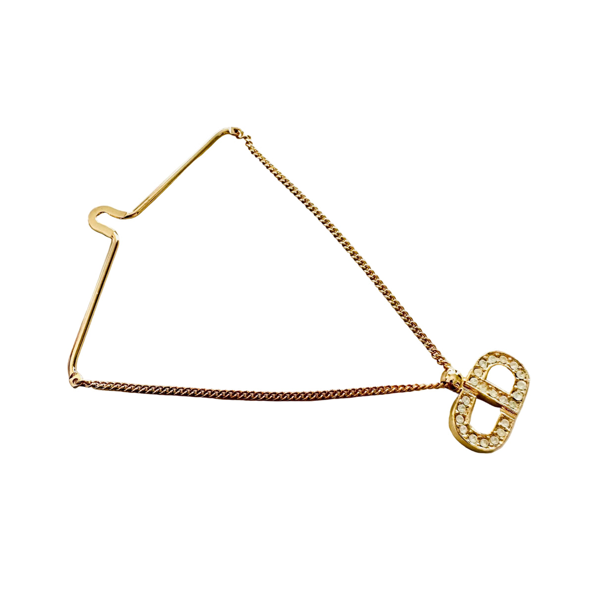 Christian Dior CD Gold Monogram Logo Signature Crystals Hanging Charm Chain