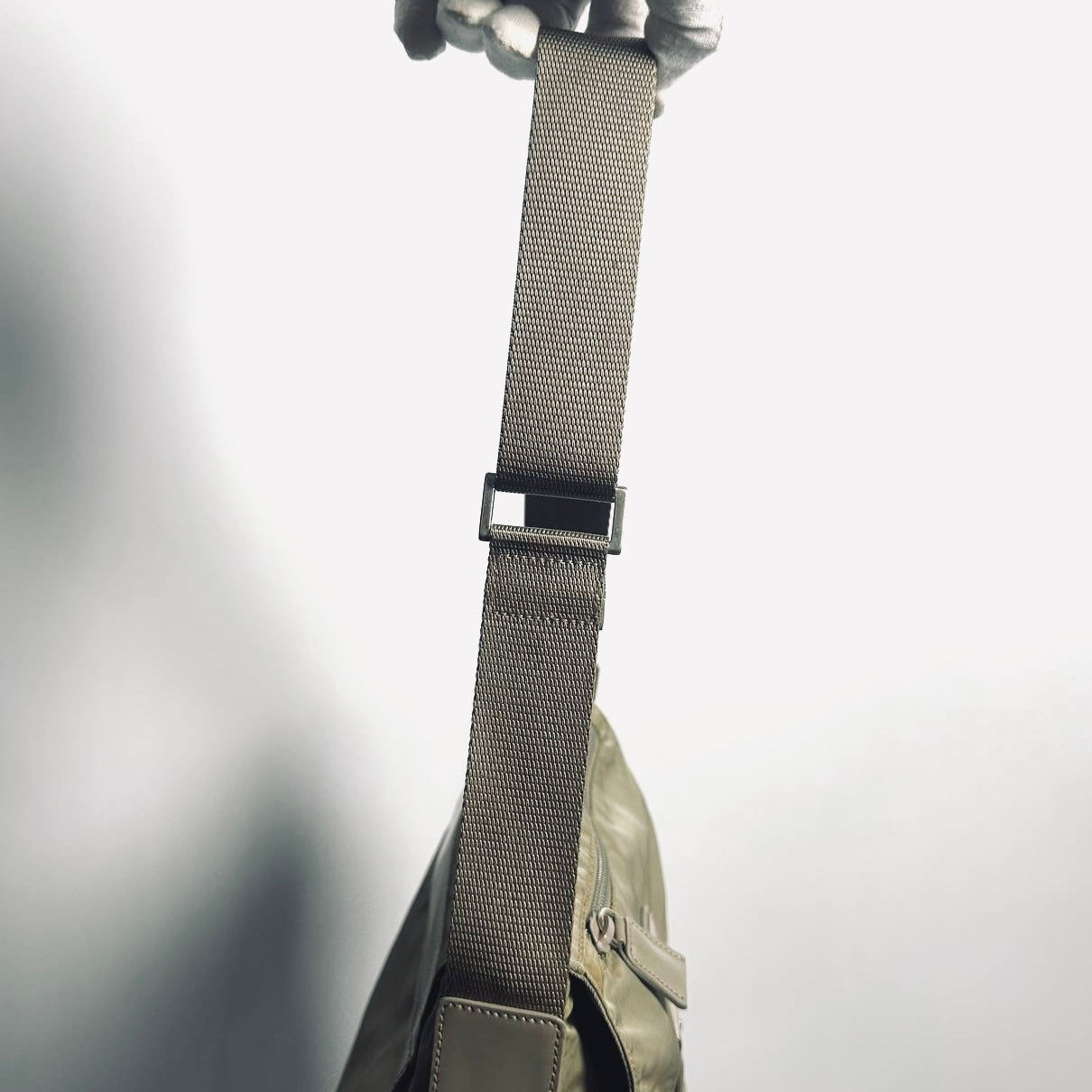 Prada Sage Green Khaki Tessuto Monogram Logo Nylon & Leather Flap Shoulder Sling Bag