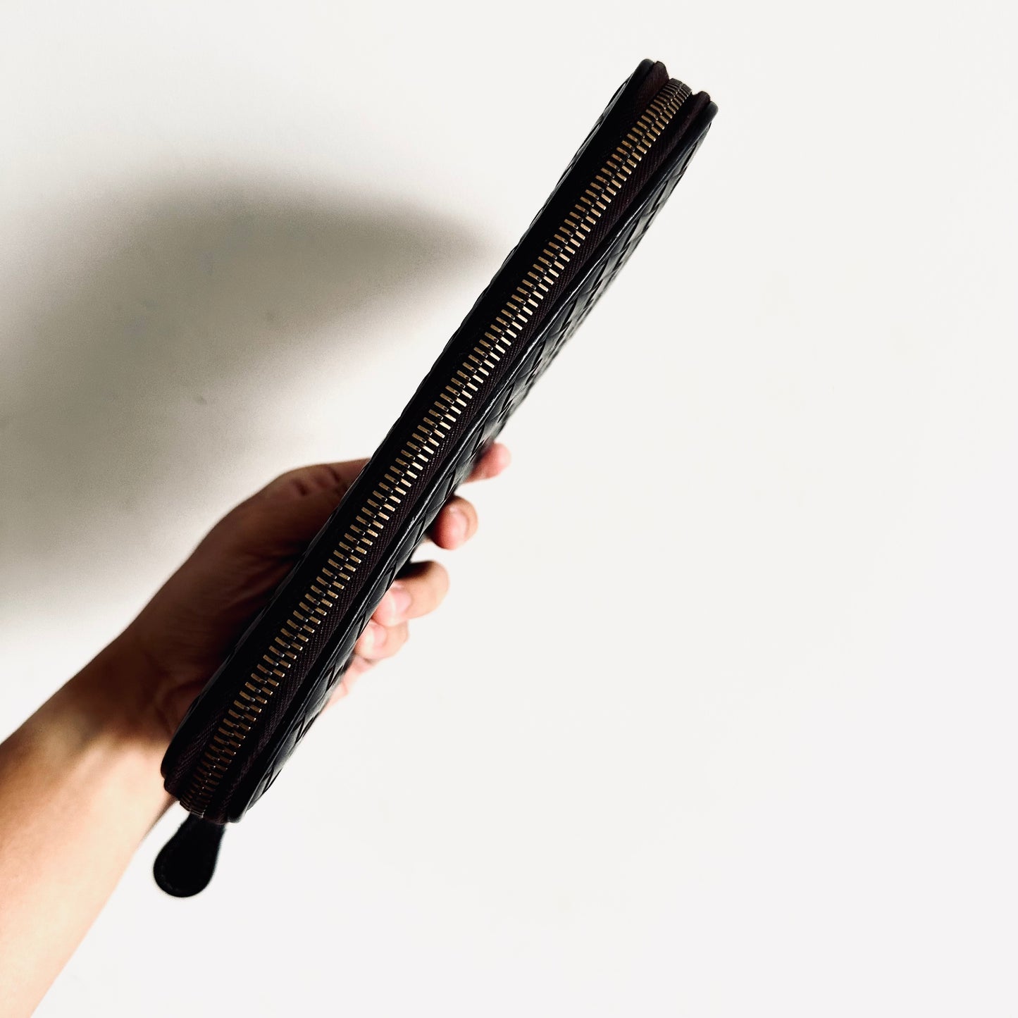 Bottega Veneta BV Dark Brown Continental Intrecciato Nappa Woven Leather Zip Around Zippy Long Wallet