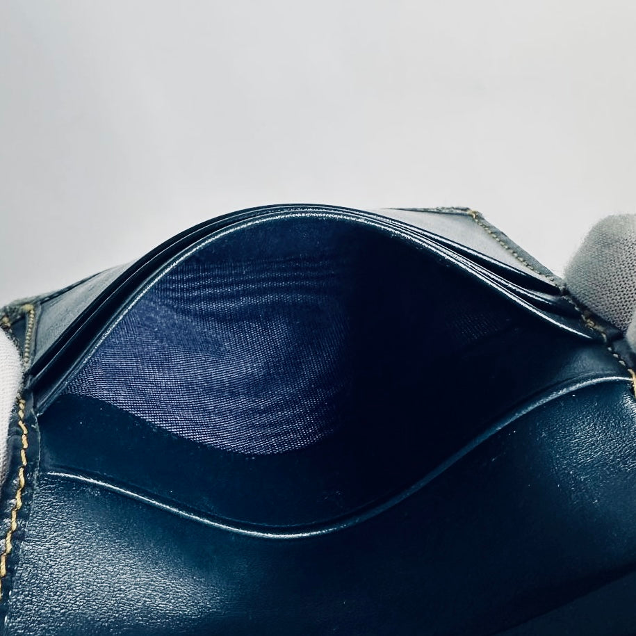 Christian Dior CD Saddle Dark Navy Blue GHW Oblique Monogram Logo Vintage Bifold Compact Wallet