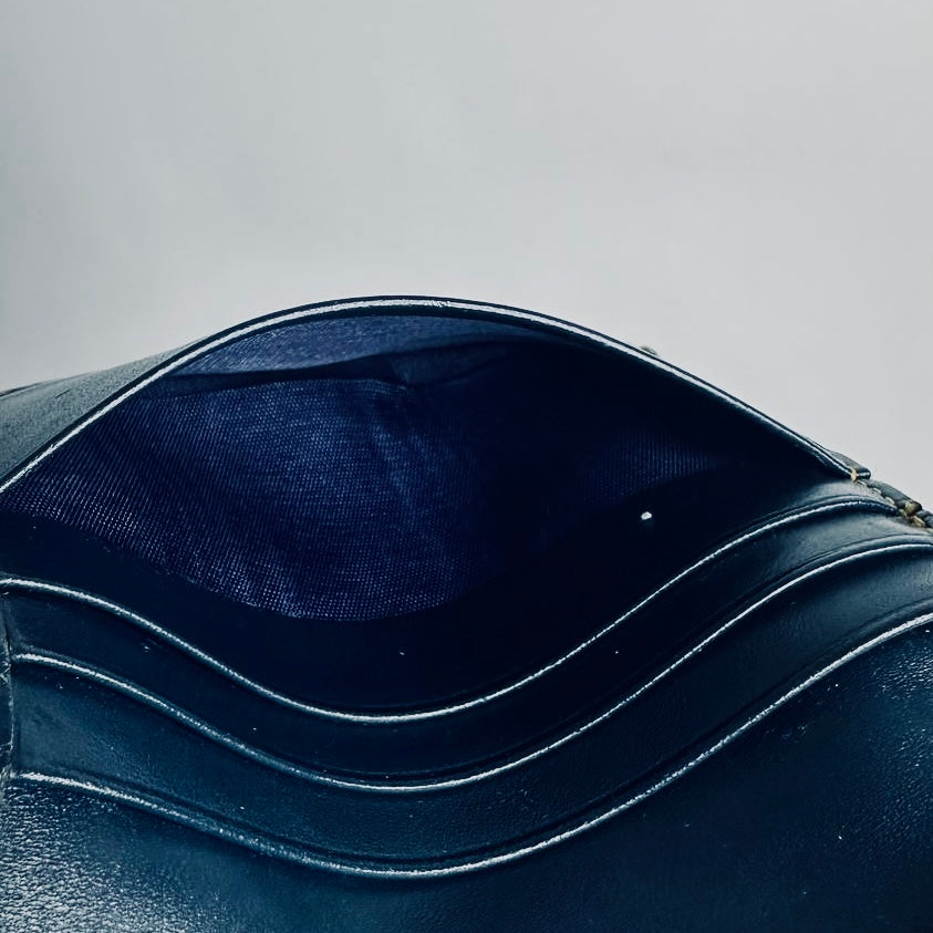 Christian Dior CD Saddle Dark Navy Blue GHW Oblique Monogram Logo Vintage Bifold Compact Wallet