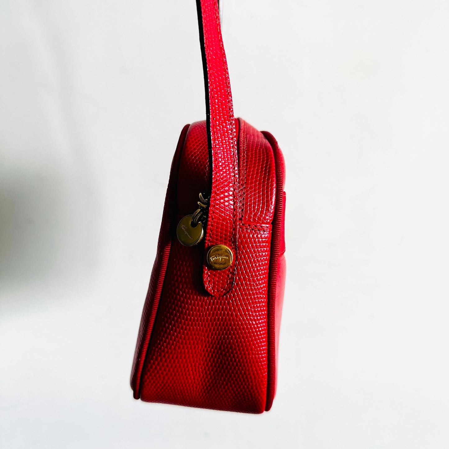 Salvatore Ferragamo Vara Bow Cherry Red GHW Camera Embossed Leather Shoulder Sling Bag