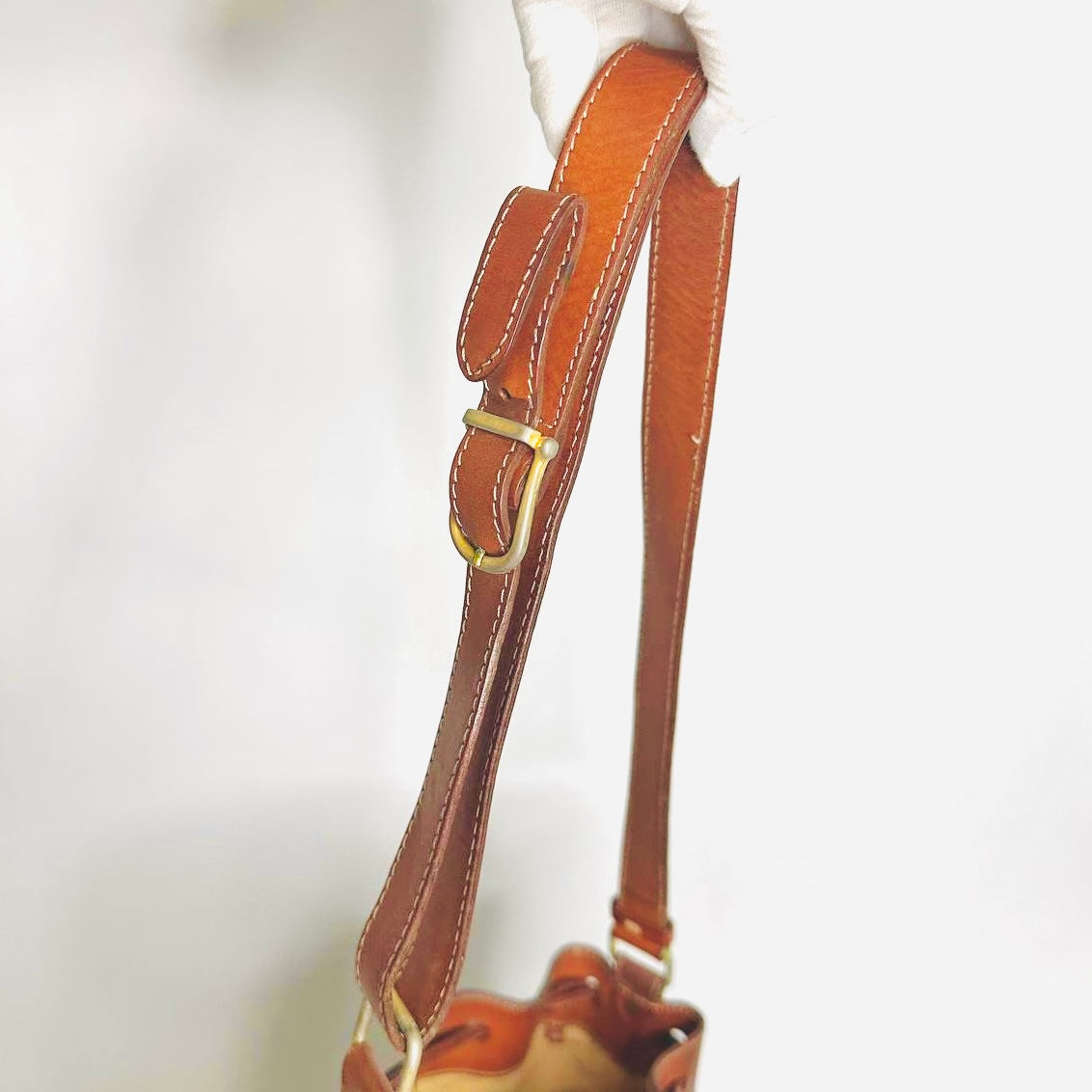 Celine Beige GHW Triomphe Macadam Monogram Logo Vintage Bucket Drawstring Shoulder Sling Bag With Pouch