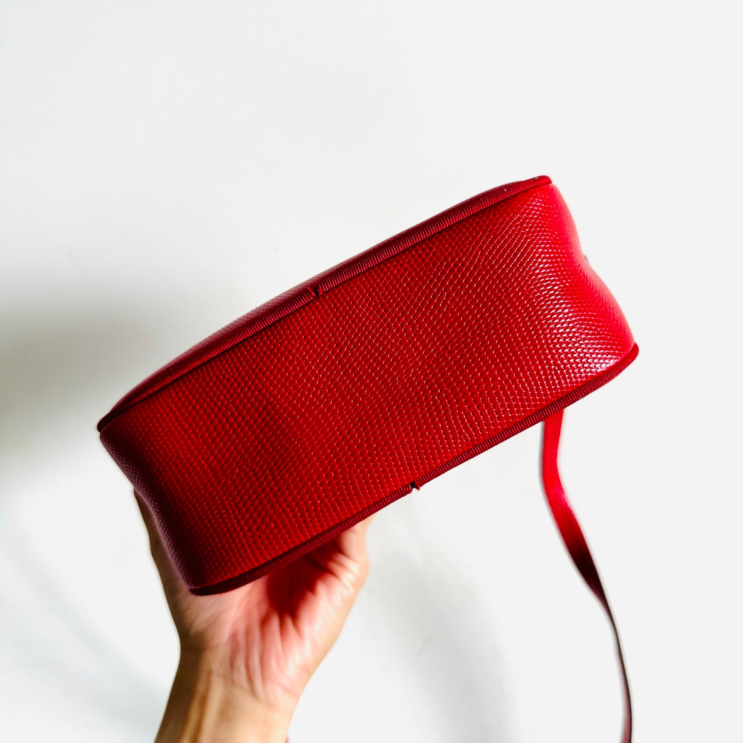 Salvatore Ferragamo Vara Bow Cherry Red GHW Camera Embossed Leather Shoulder Sling Bag