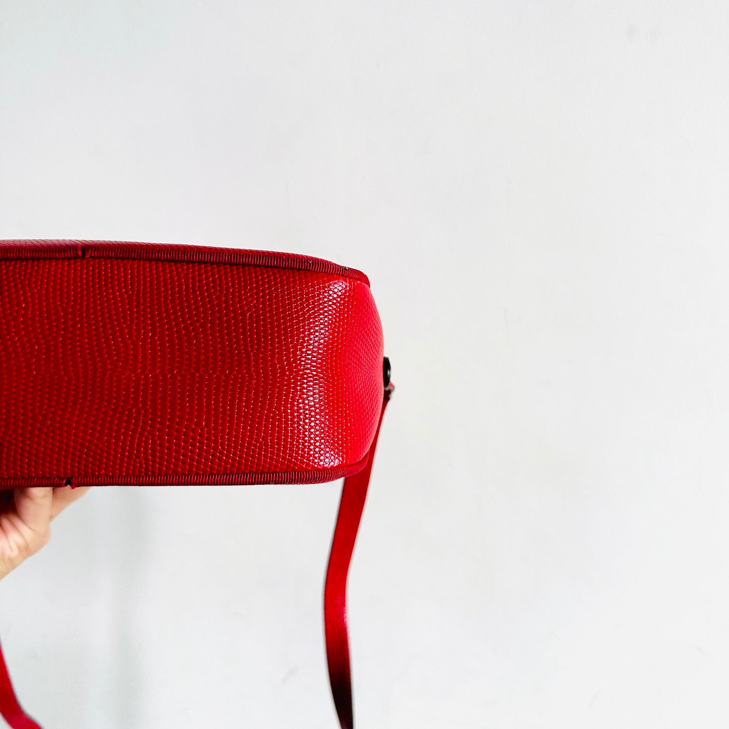 Salvatore Ferragamo Vara Bow Cherry Red GHW Camera Embossed Leather Shoulder Sling Bag