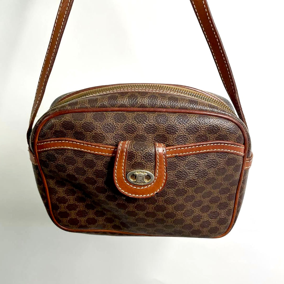 Celine Triomphe Macadam Monogram Logo Vintage Shoulder Sling Bag