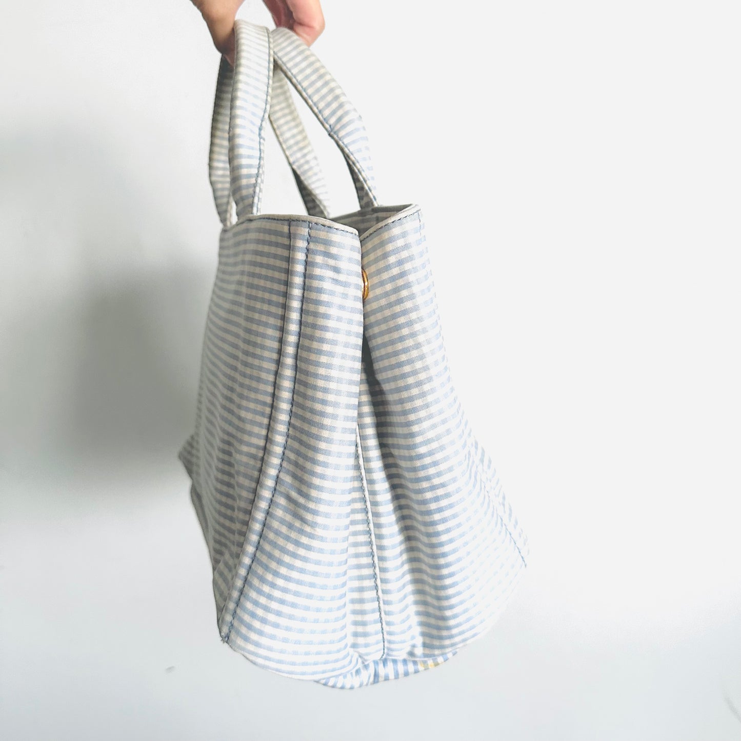 Prada Blue / White Gingham GHW Canapa Classic Logo Tessuto Structured 2-Way Shopper Shoulder Sling Tote Bag