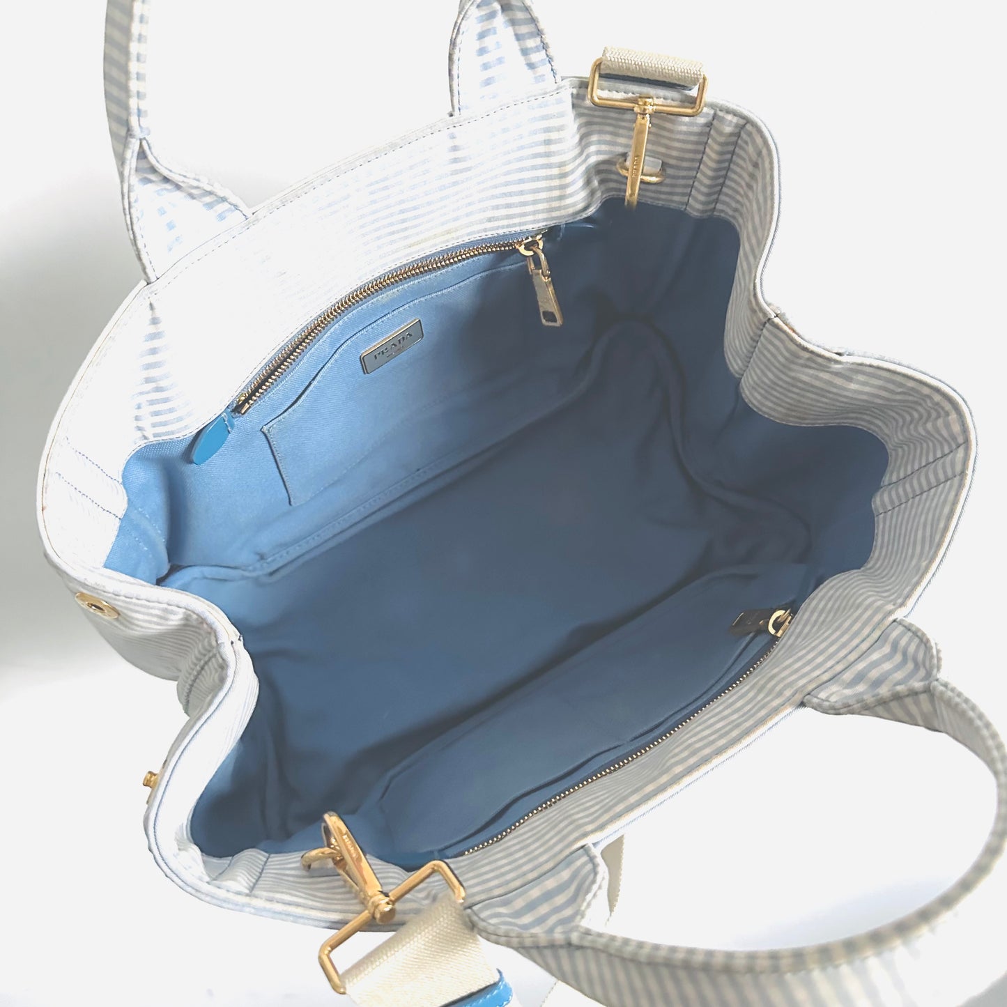 Prada Blue / White Gingham GHW Canapa Classic Logo Tessuto Structured 2-Way Shopper Shoulder Sling Tote Bag