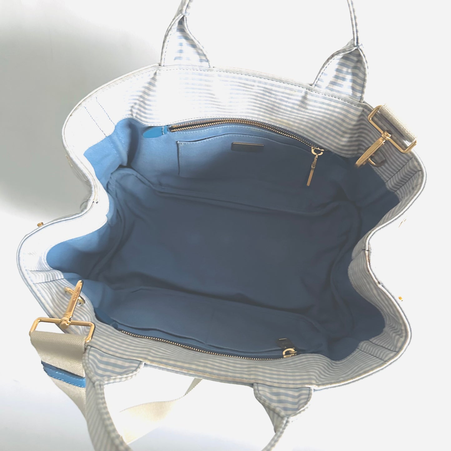 Prada Blue / White Gingham GHW Canapa Classic Logo Tessuto Structured 2-Way Shopper Shoulder Sling Tote Bag