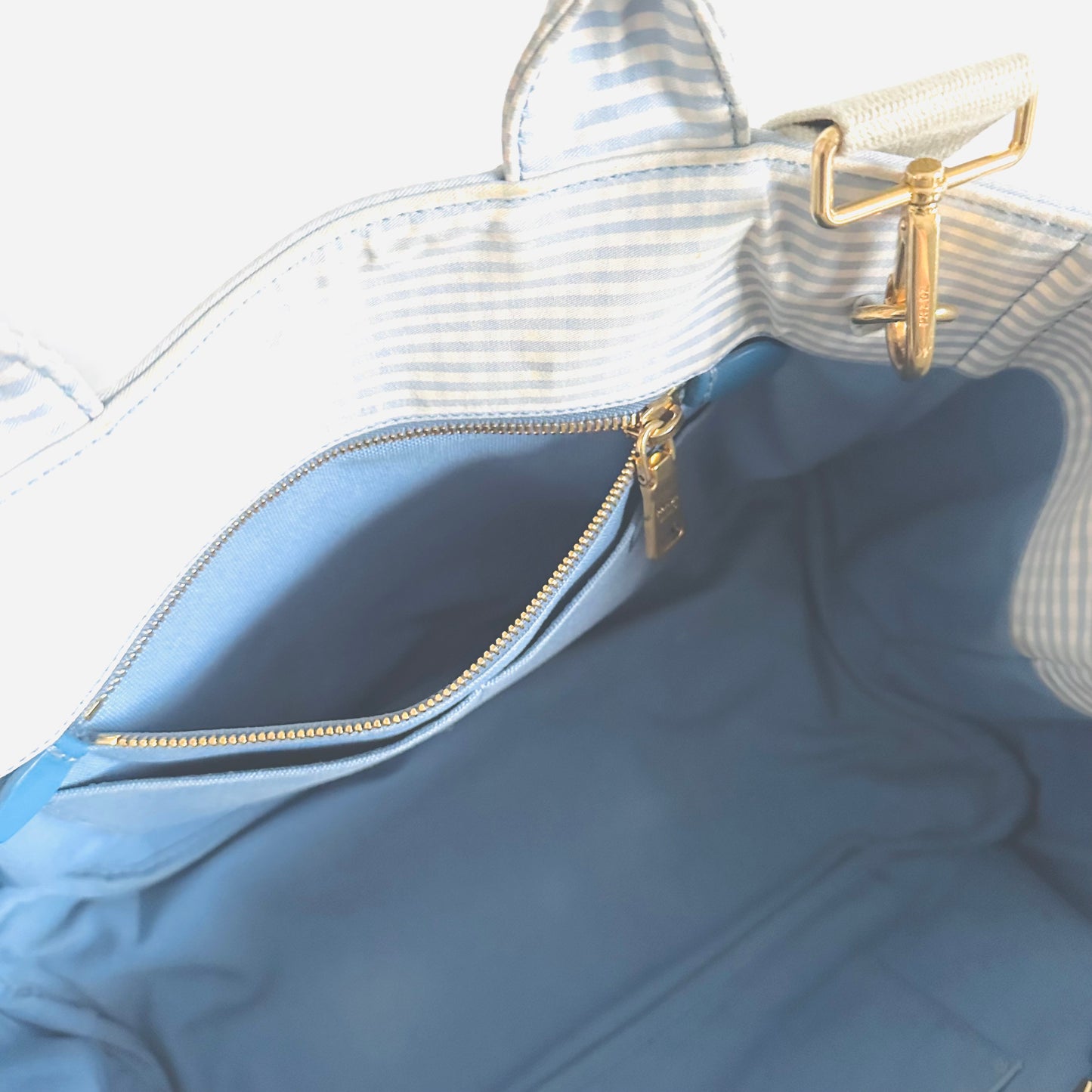 Prada Blue / White Gingham GHW Canapa Classic Logo Tessuto Structured 2-Way Shopper Shoulder Sling Tote Bag