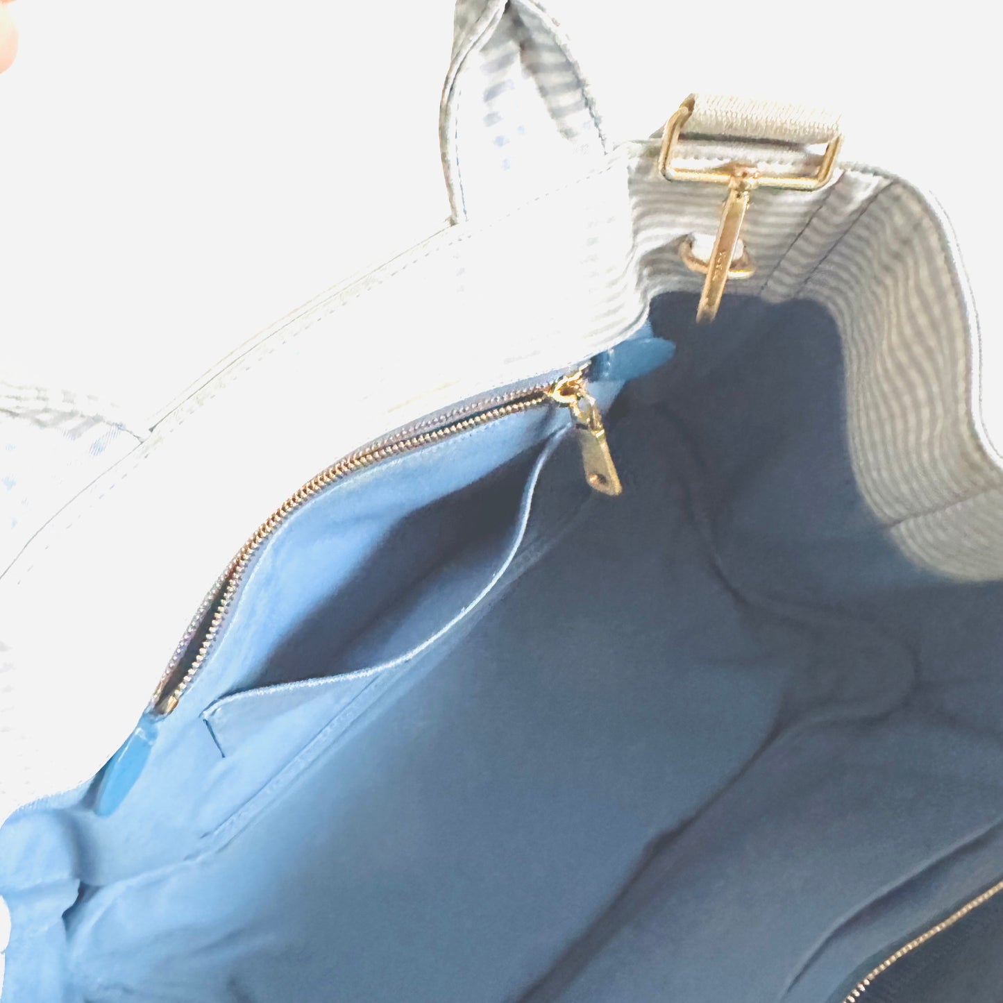 Prada Blue / White Gingham GHW Canapa Classic Logo Tessuto Structured 2-Way Shopper Shoulder Sling Tote Bag