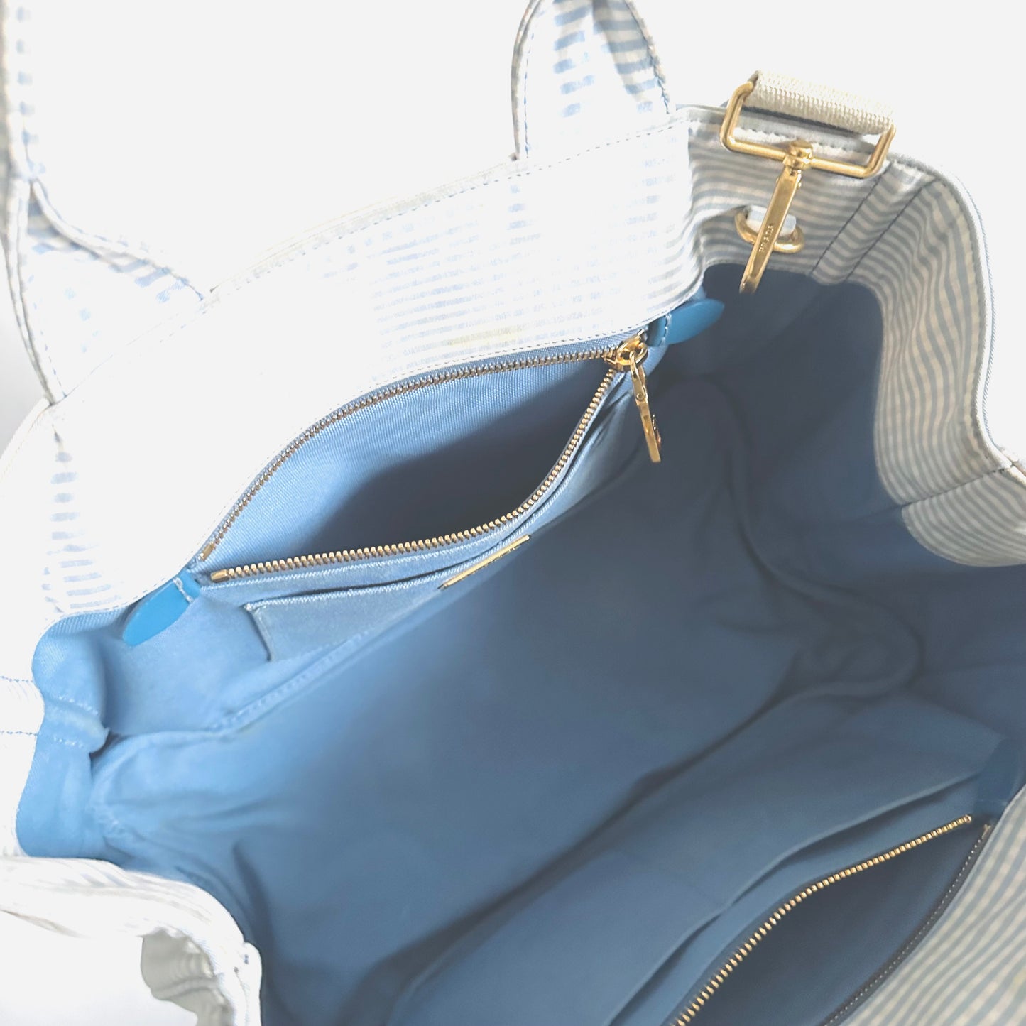 Prada Blue / White Gingham GHW Canapa Classic Logo Tessuto Structured 2-Way Shopper Shoulder Sling Tote Bag