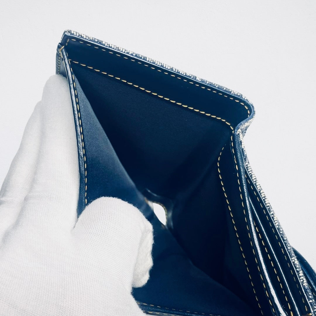 Christian Dior CD Navy Blue GHW Saddle Lotus Oblique Monogram Logo Flap Bifold Compact Wallet