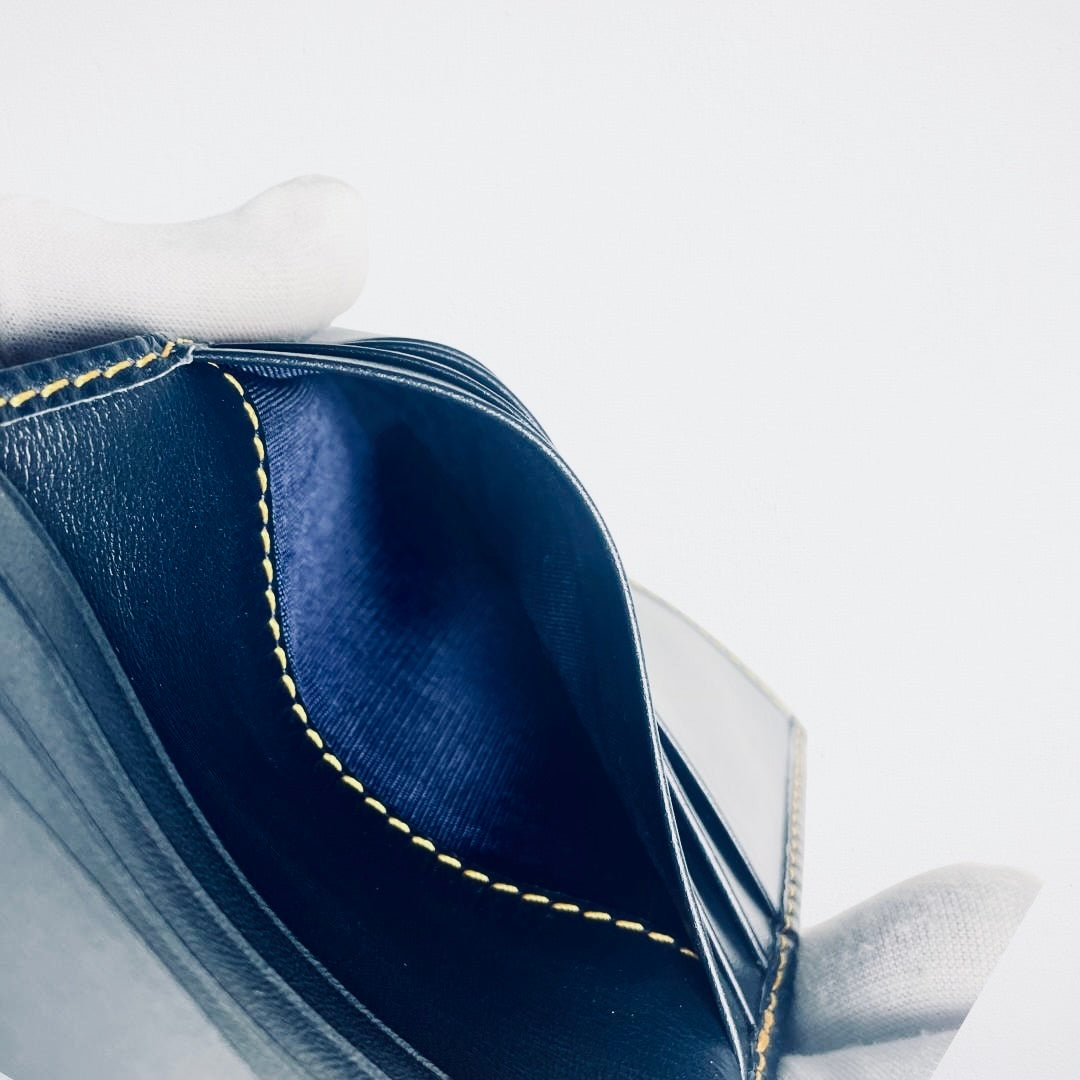 Christian Dior CD Navy Blue GHW Saddle Lotus Oblique Monogram Logo Flap Bifold Compact Wallet