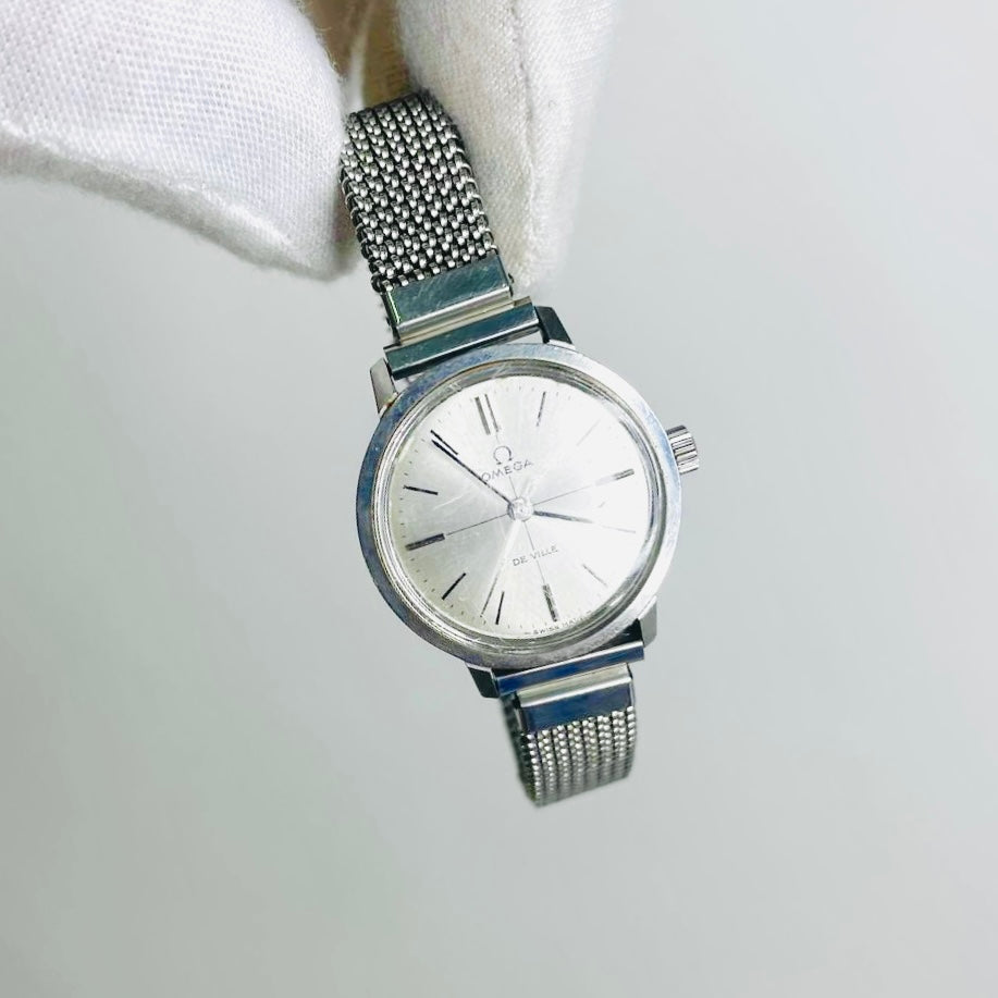 Omega De Ville Silver Round Dial Stainless Steel Vintage 25MM Quartz Watch