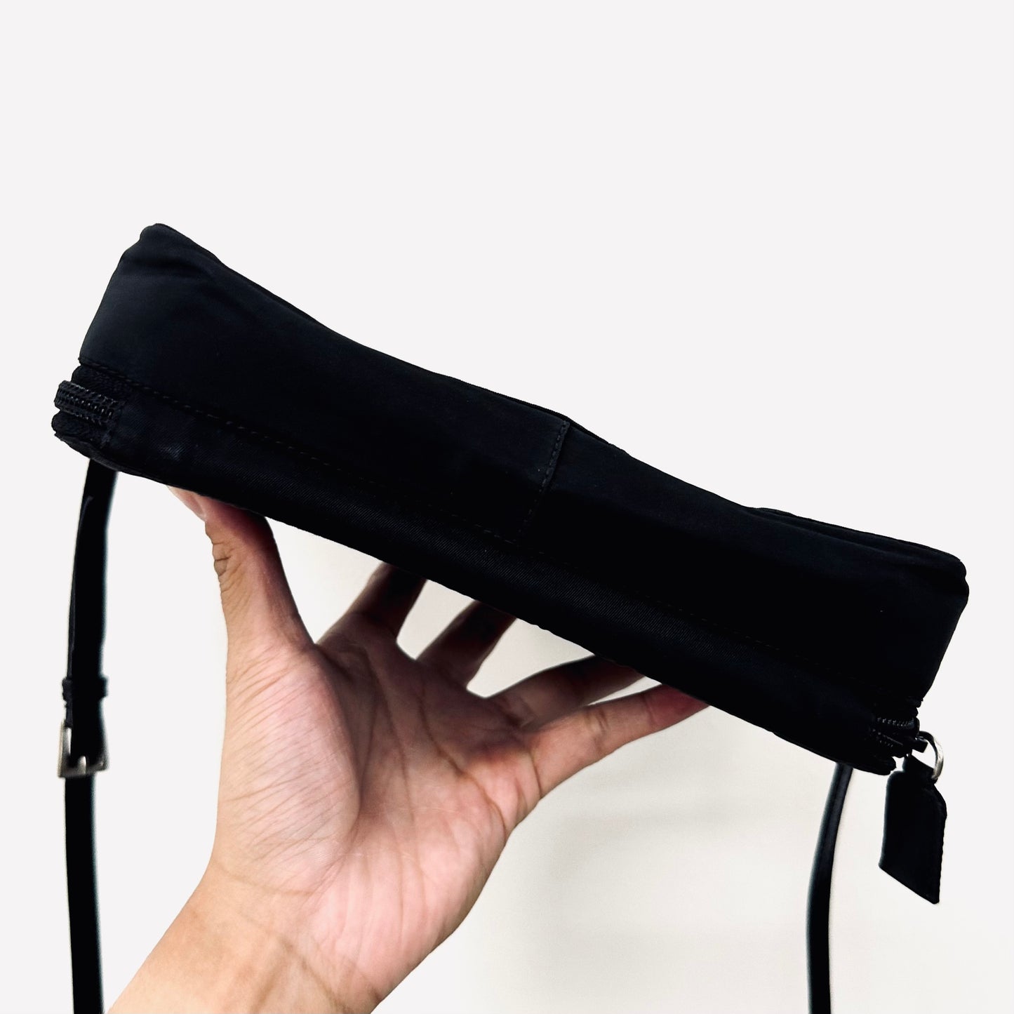 Prada Black Tessuto Monogram Logo Classic Nylon & Leather Double Zip Shoulder Sling Camera Bag