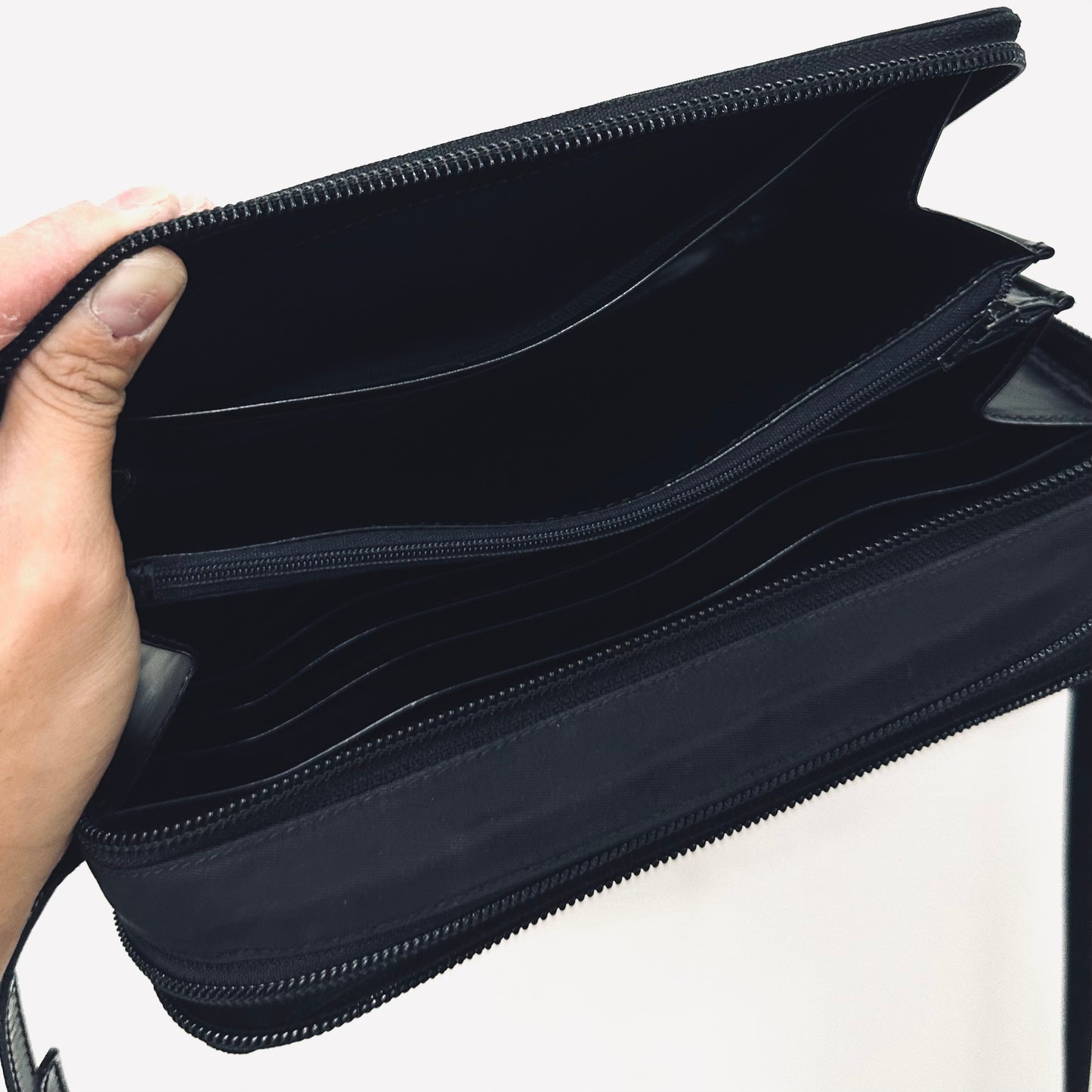 Prada Black Tessuto Monogram Logo Classic Nylon & Leather Double Zip Shoulder Sling Camera Bag