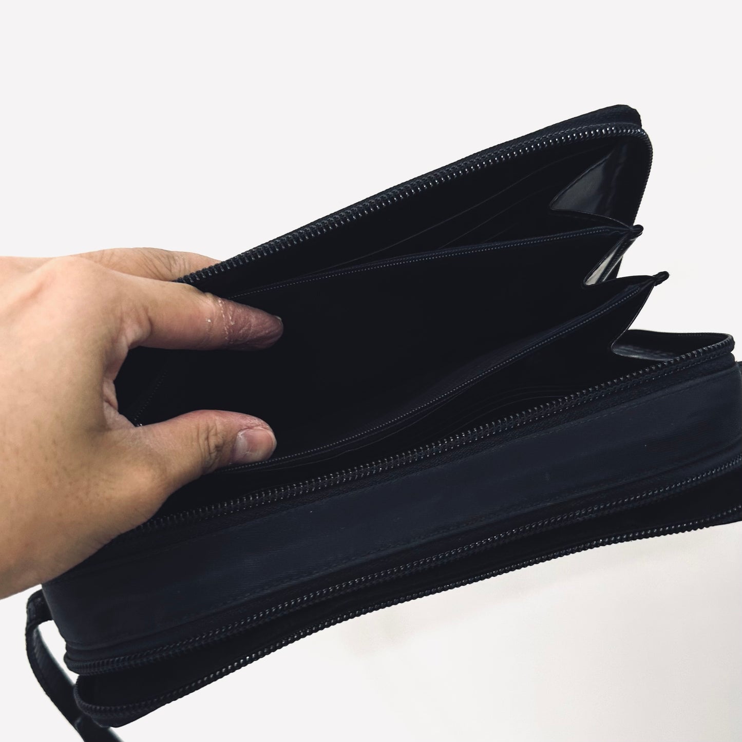 Prada Black Tessuto Monogram Logo Classic Nylon & Leather Double Zip Shoulder Sling Camera Bag