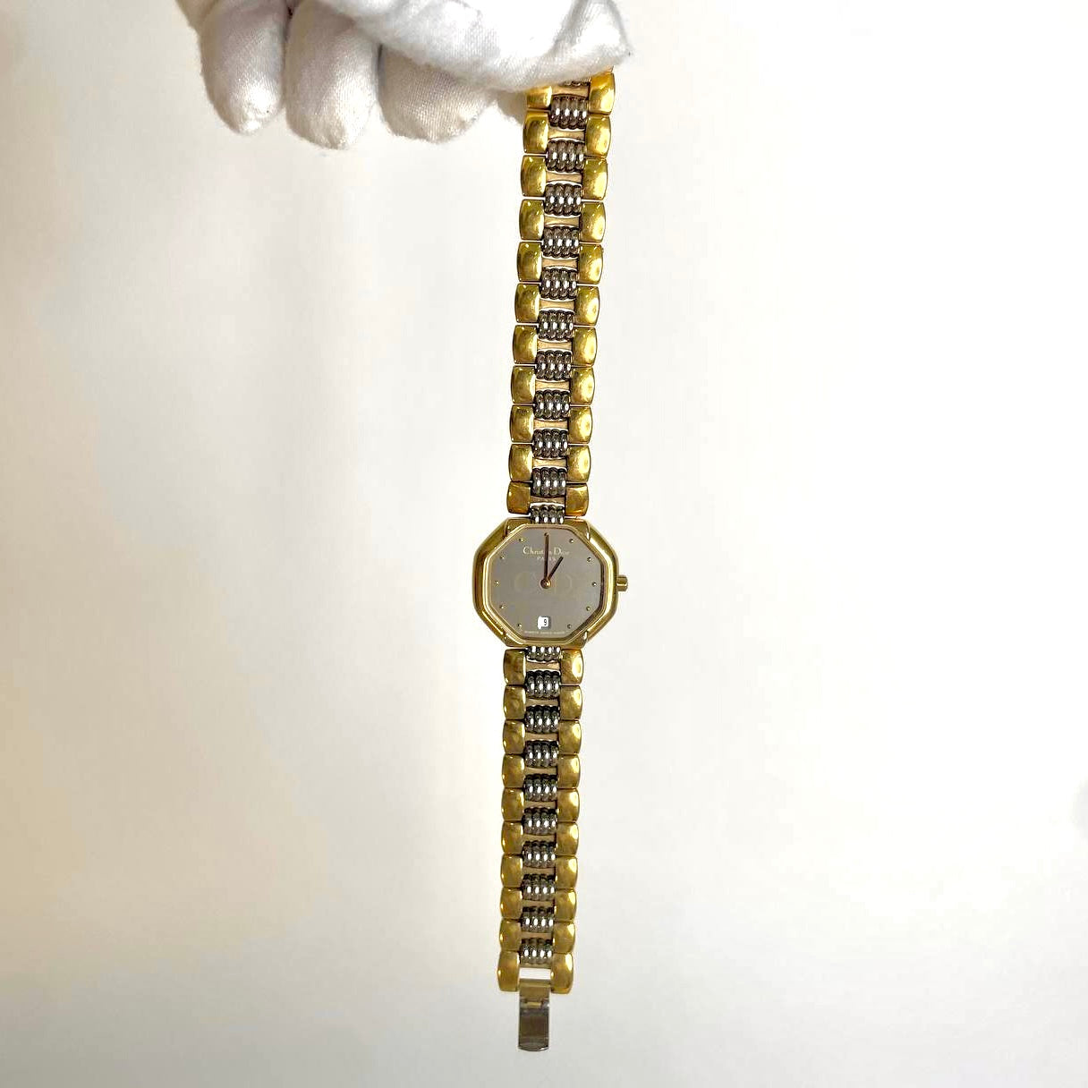 Christian Dior CD Grey Dial Monogram Logo Octagon Stainless Steel & Gold Quartz 25MM Watch