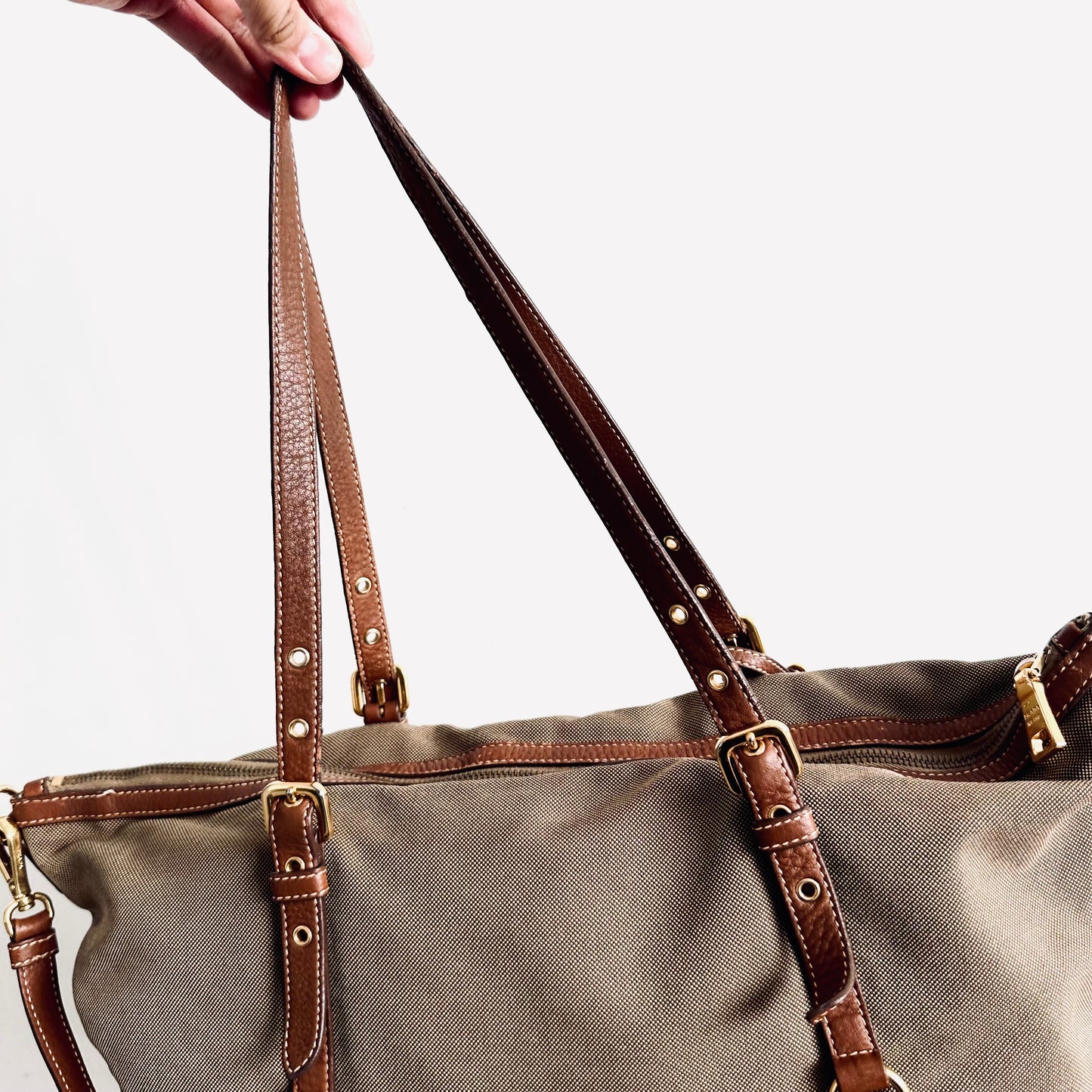 Prada Jacquard Brown GHW Classic Monogram Logo 2-Way Shopper Shoulder Sling Tote Bag