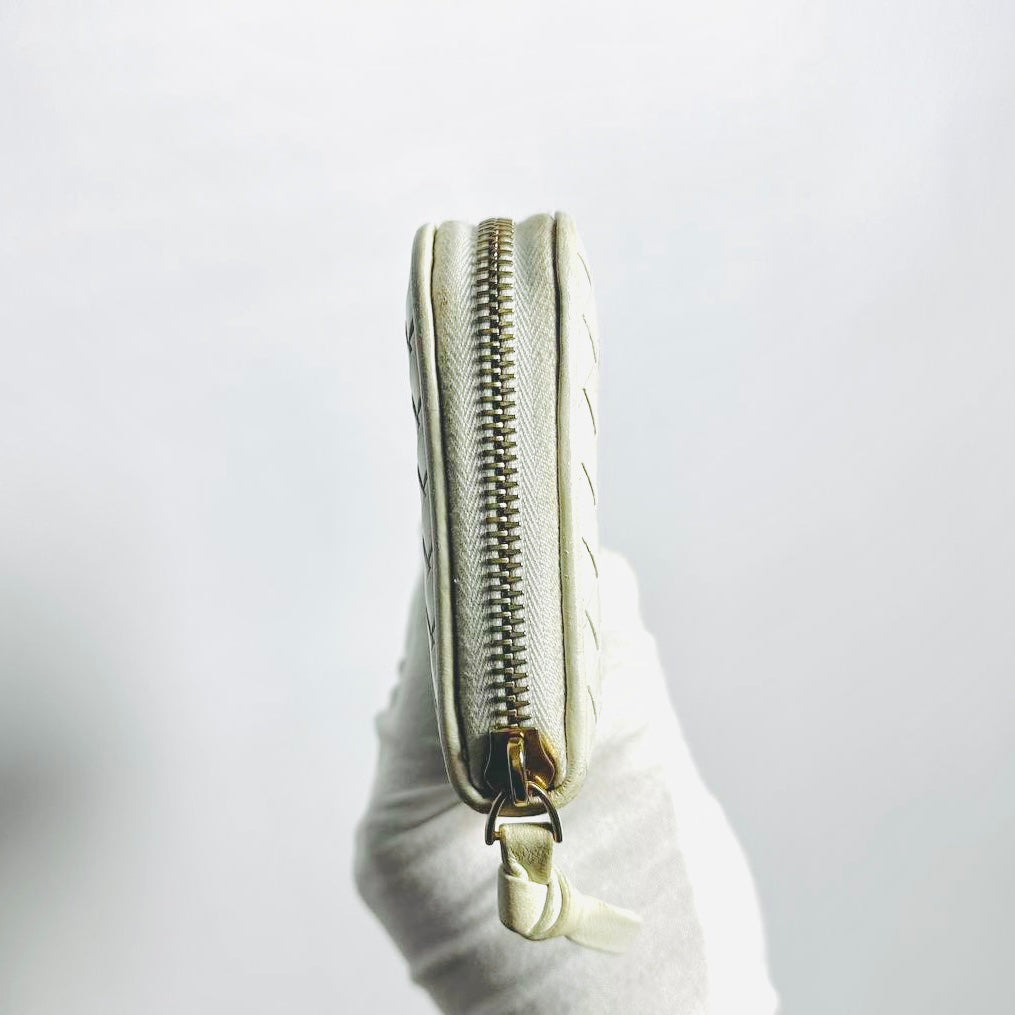 Bottega Veneta BV Continental White GHW Intrecciato Nappa Woven Leather Zip Around Zippy Long Wallet