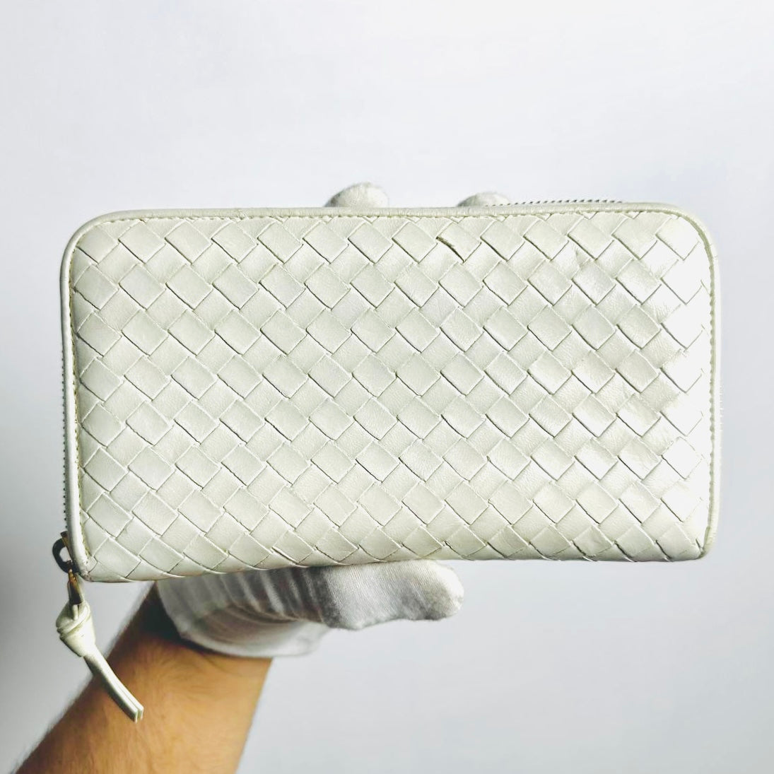Bottega Veneta BV Continental White GHW Intrecciato Nappa Woven Leather Zip Around Zippy Long Wallet