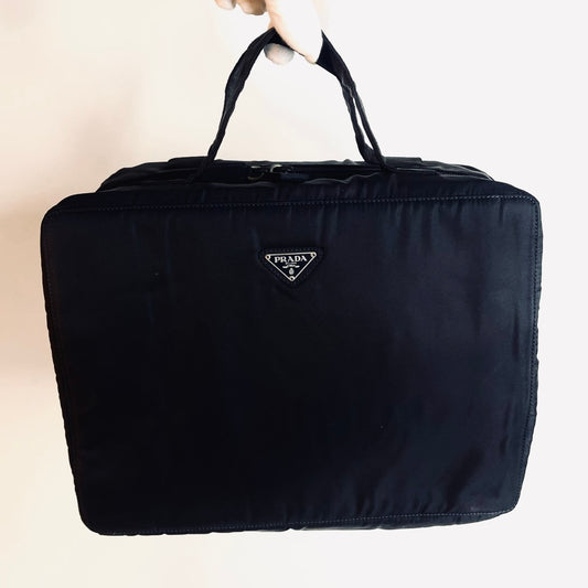 Prada Black Tessuto Classic Logo Nylon Boston Top Handle Document Case Tote Bag
