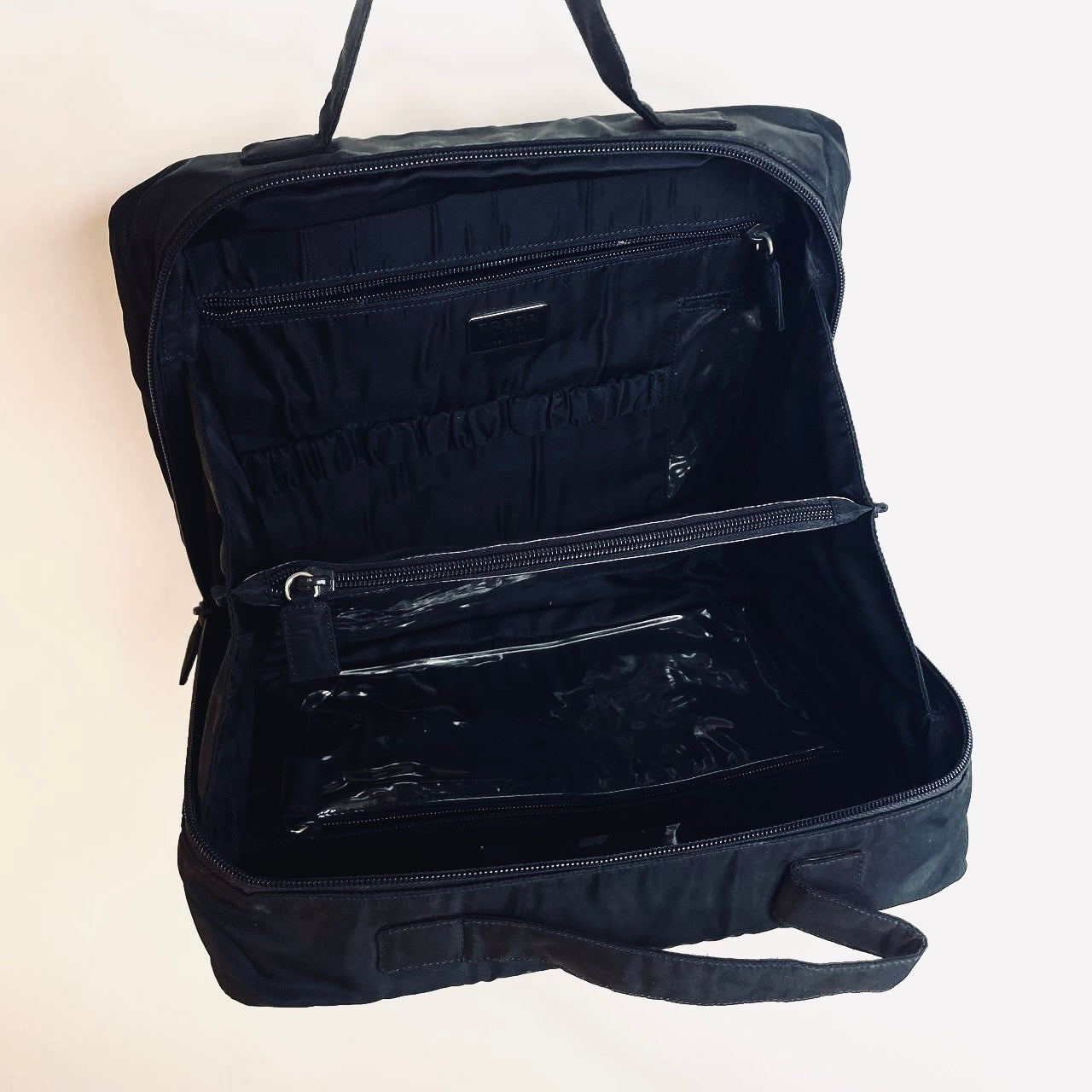 Prada Black Tessuto Classic Logo Nylon Boston Top Handle Document Case Tote Bag