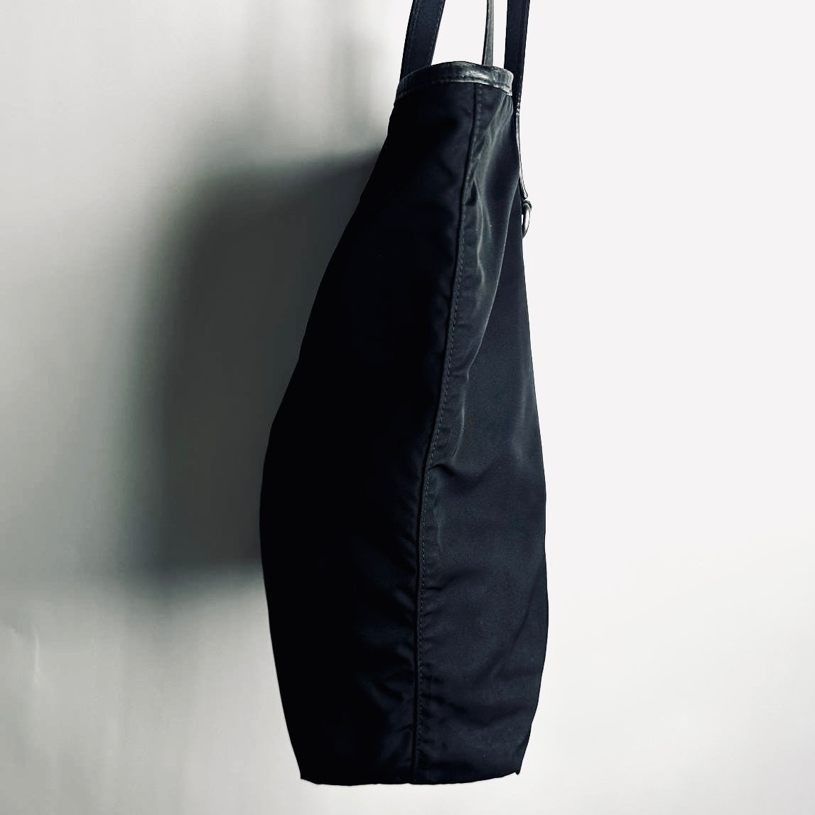 Prada Black Tessuto Classic Logo Nylon Shoulder Shopper Tote Bag