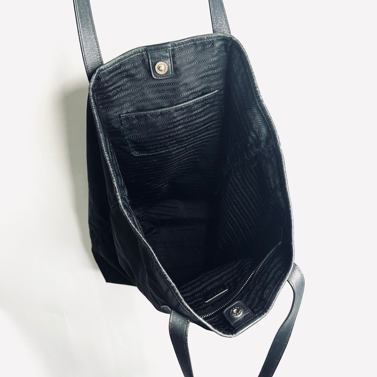 Prada Black Tessuto Classic Logo Nylon Shoulder Shopper Tote Bag