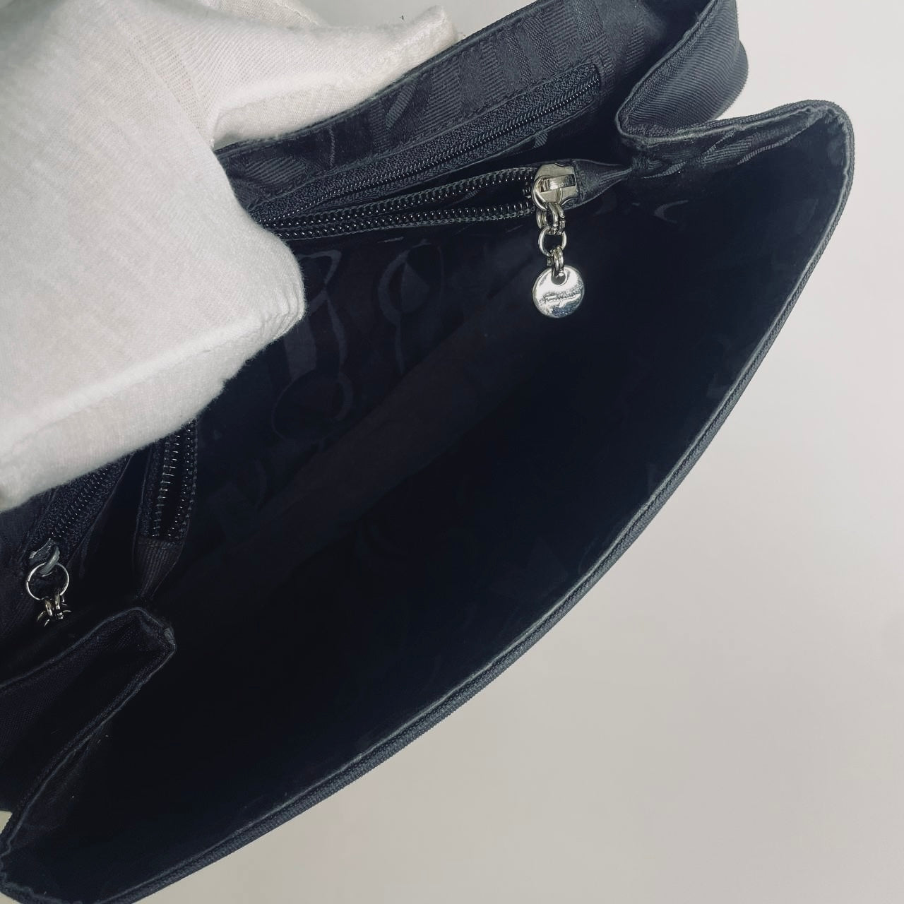 Salvatore Ferragamo Black Vara Bow Monogram Logo Hobo Baguette Flap Shoulder Bag