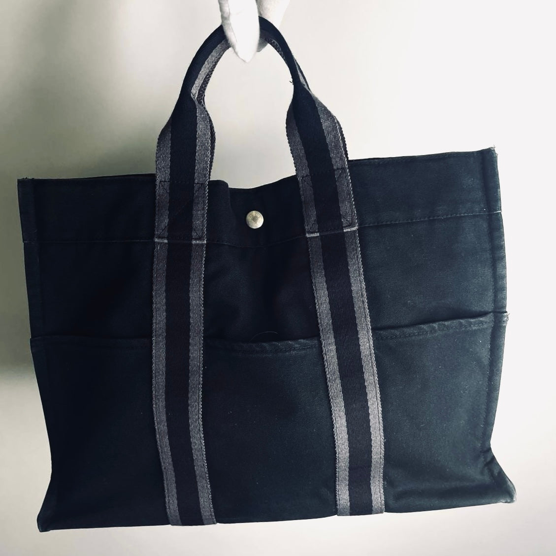 Hermes Navy Blue Herline Fourre Fool Toile MM Structured Shopper Tote Bag