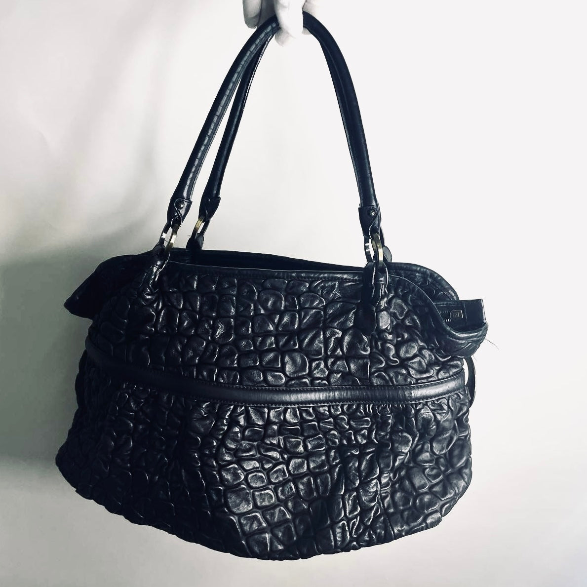 Fendi FF Chef Shopper Black GHW Giant Monogram Logo Leather Shopper Shoulder Tote Bag