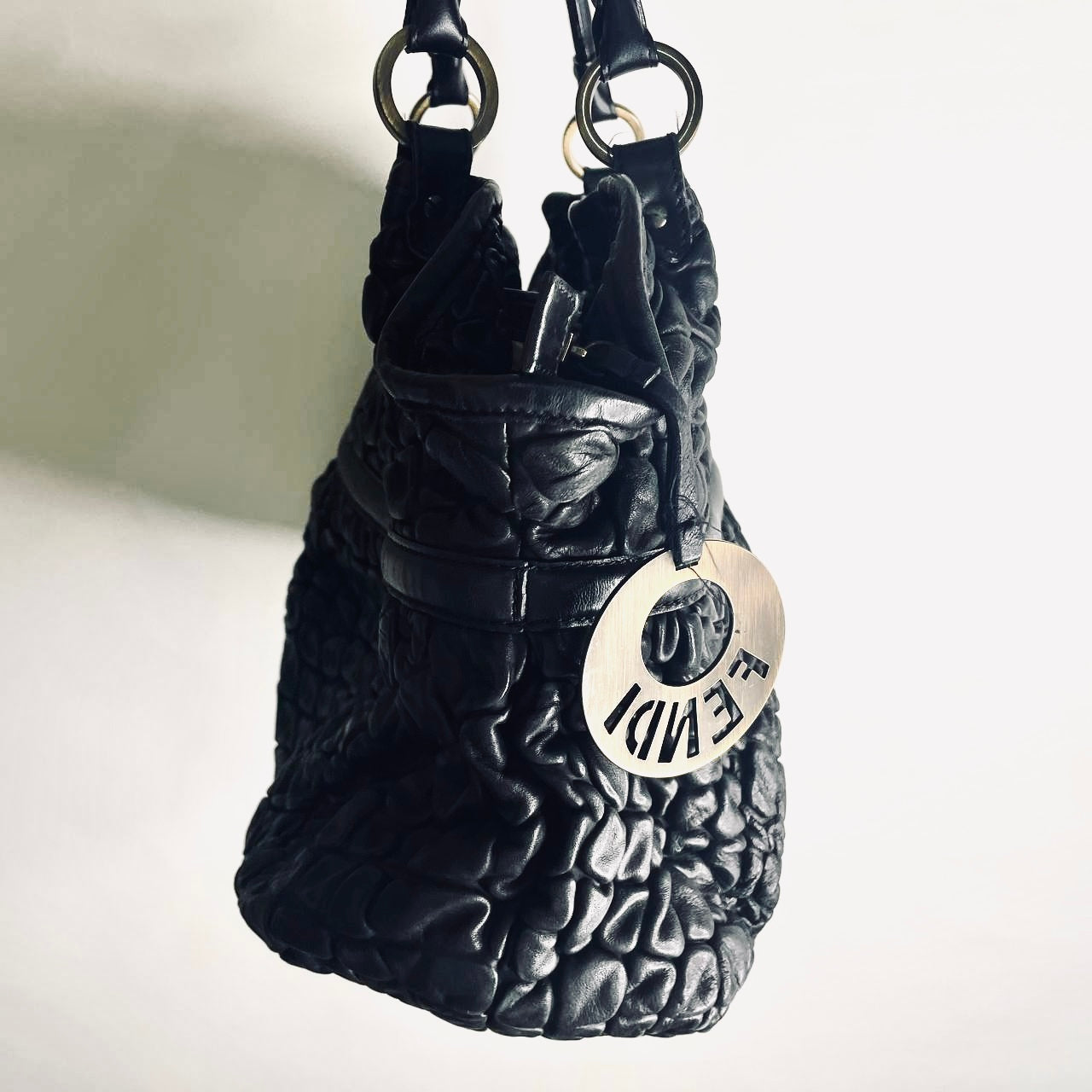 Fendi FF Chef Shopper Black GHW Giant Monogram Logo Leather Shopper Shoulder Tote Bag
