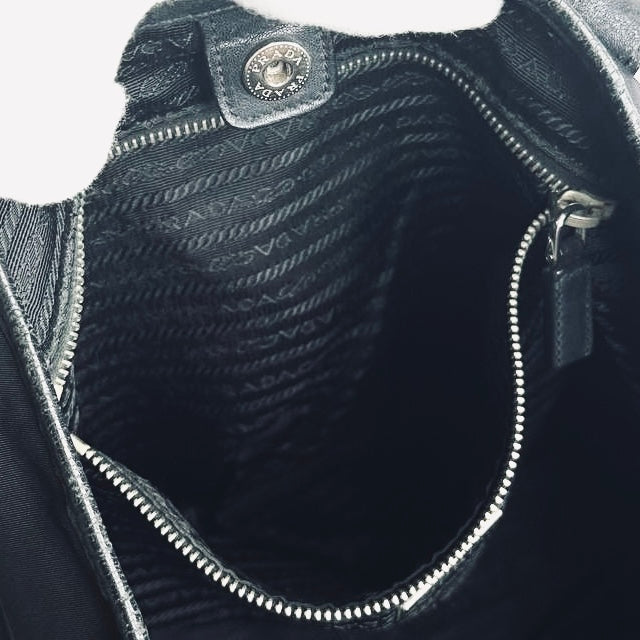 Prada Black Tessuto Classic Logo Nylon Shoulder Shopper Tote Bag