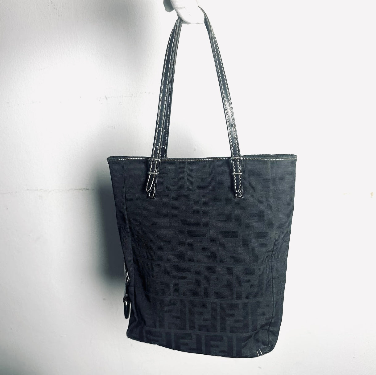 Fendi Black Zucca FF Monogram Logo Shopper Shoulder Tote Bag