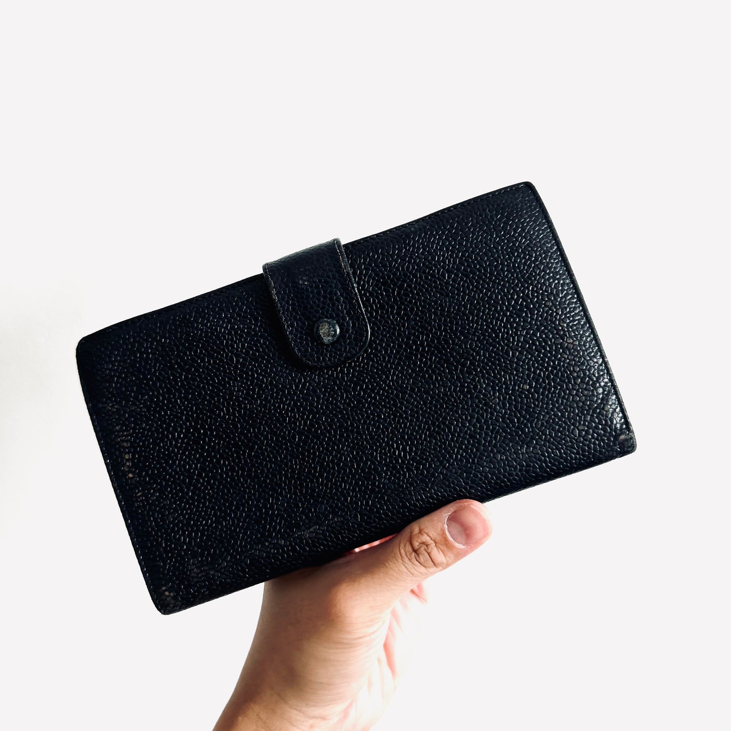 Chanel Black GHW Giant CC Logo Vintage Long Flap Bifold Wallet 3s