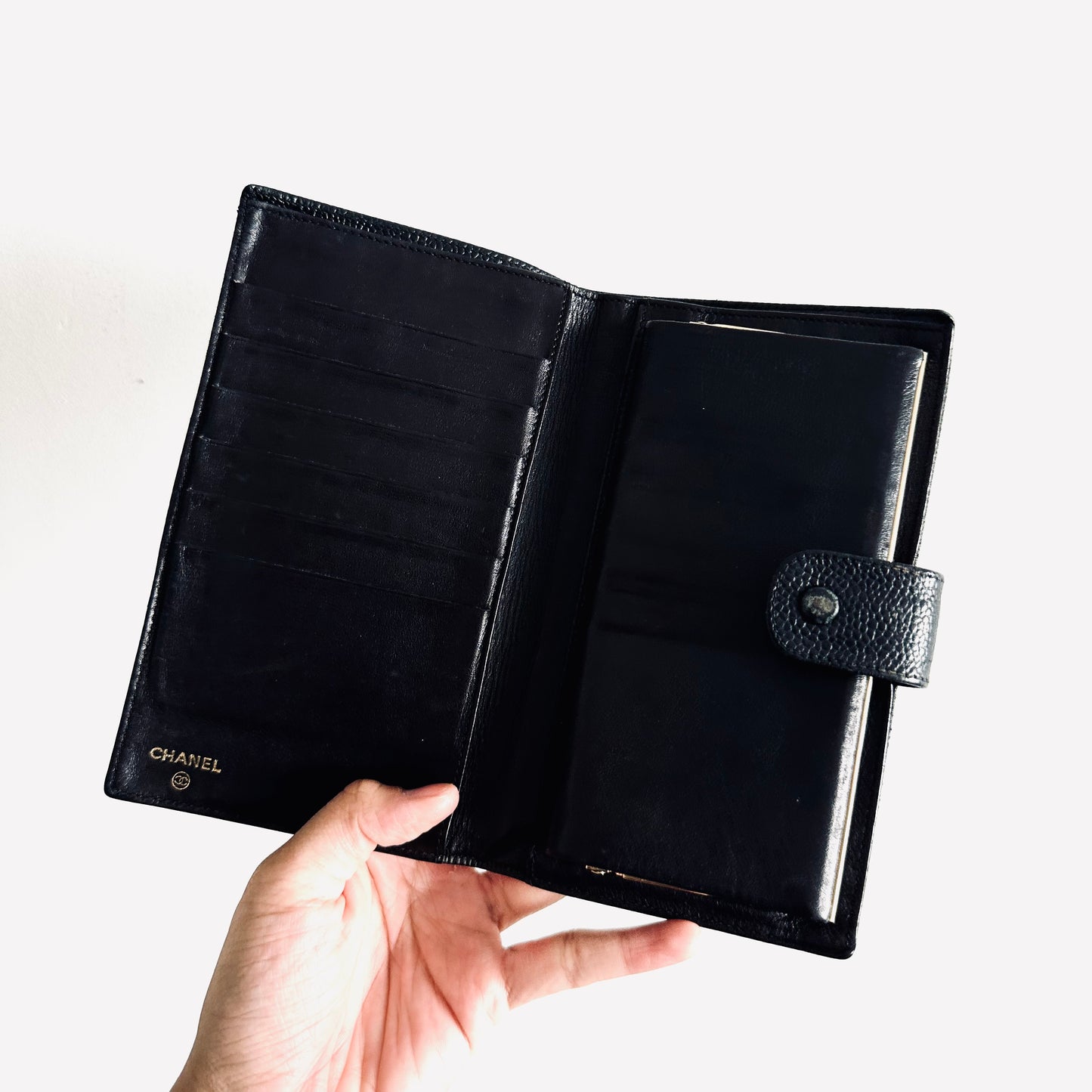 Chanel Black GHW Giant CC Logo Vintage Long Flap Bifold Wallet 3s