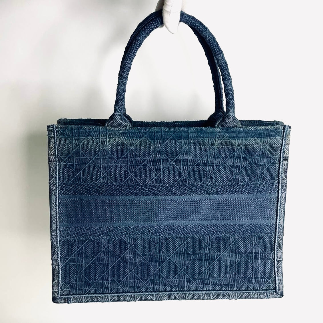 Christian Dior CD Blue Cannage Quilted Embroidery Monogram Logo Medium Book Tote Bag